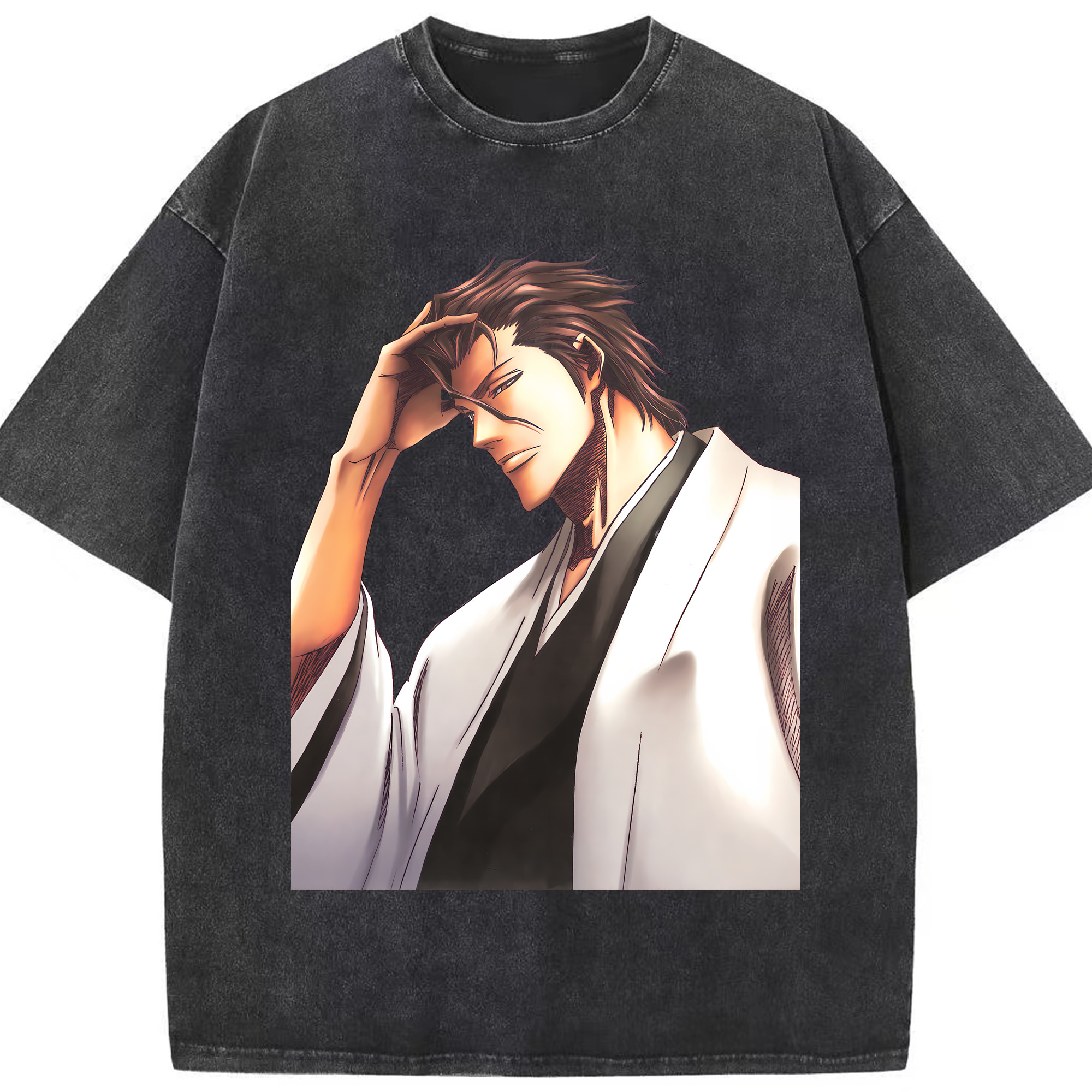 （画像用） ブリーチ 藍染 惣右介（あいぜん そうすけ） BLEACH Aizen Sousuke 綿100% ヴィンテージ風 半袖Tシャツ（フロントプリント）