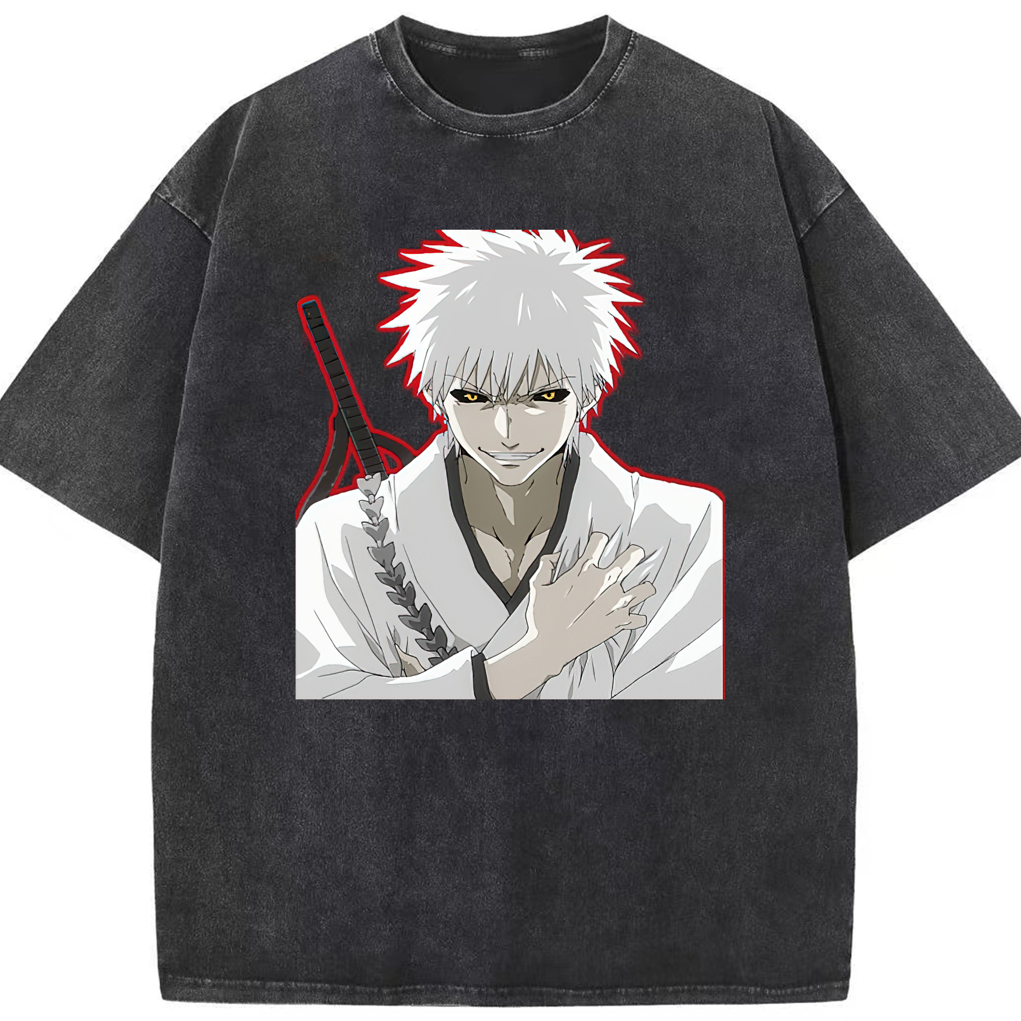 （画像用） ブリーチ 黒崎一護（くろさき いちご）BLEACH Kurosaki Ichigo 綿100% ヴィンテージ風 半袖Tシャツ（フロントプリント）