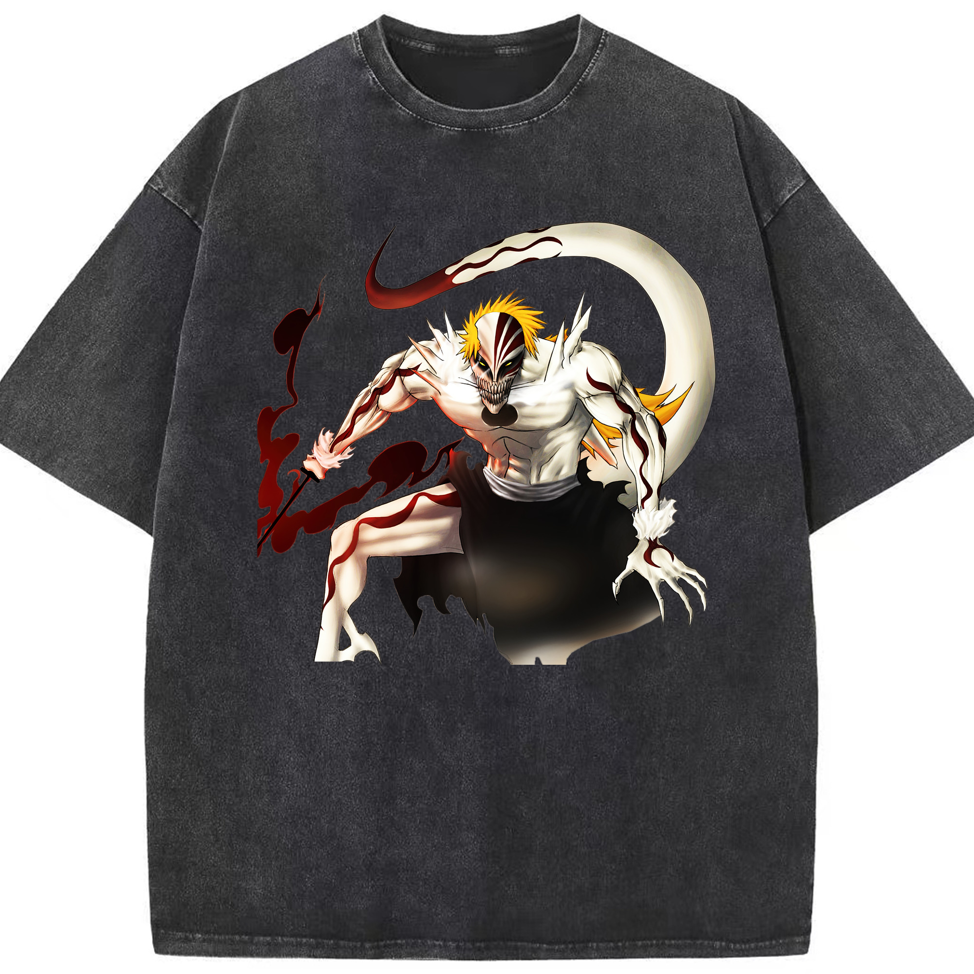 （画像用） ブリーチ 黒崎一護（くろさき いちご）BLEACH Kurosaki Ichigo 綿100% ヴィンテージ風 半袖Tシャツ（フロントプリント）
