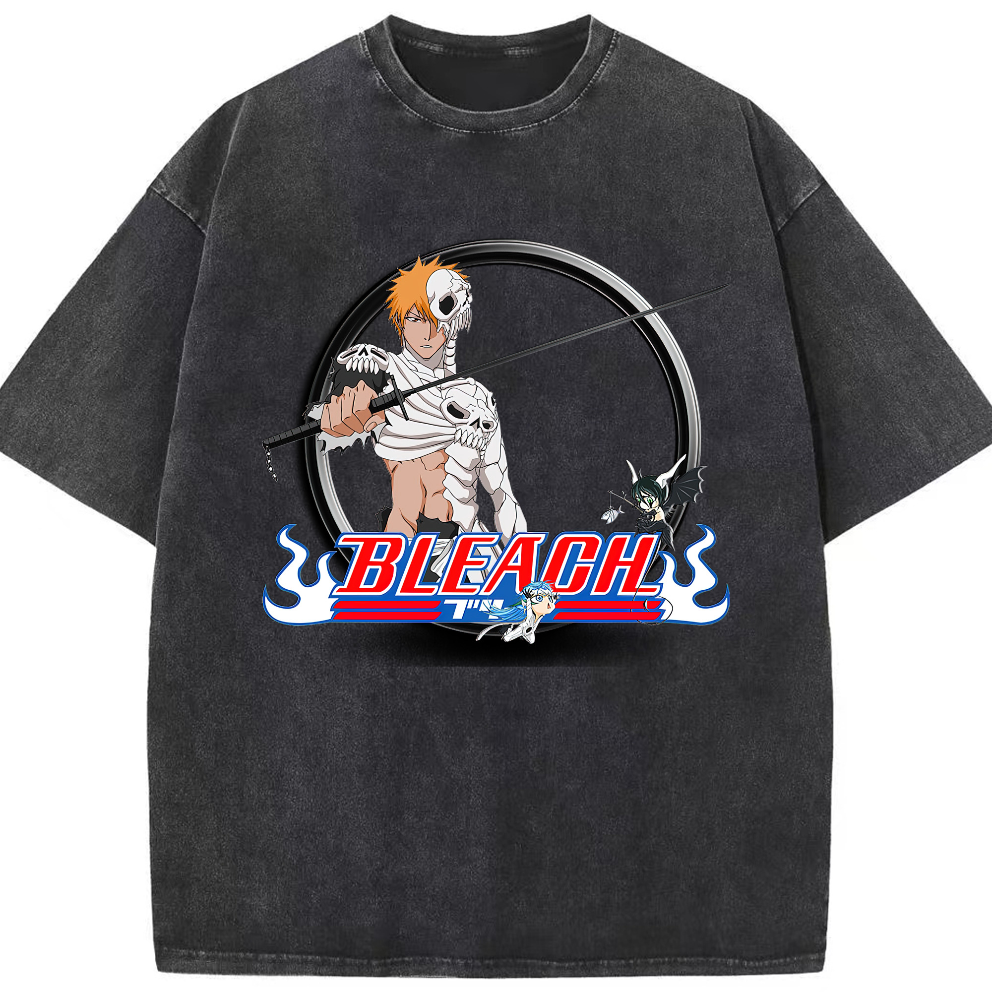 （画像用） ブリーチ 黒崎一護（くろさき いちご）BLEACH Kurosaki Ichigo 綿100% ヴィンテージ風 半袖Tシャツ（フロントプリント）