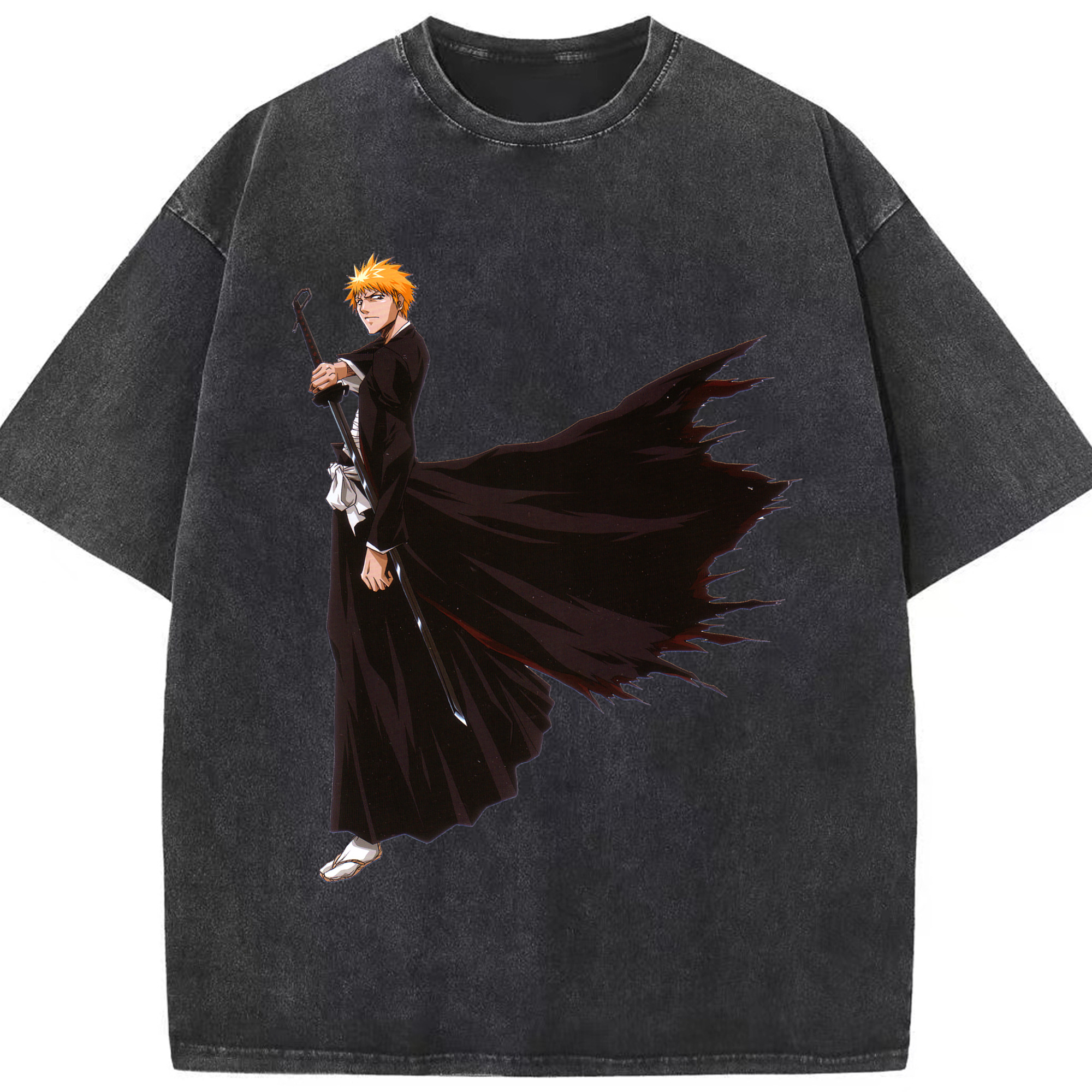 （画像用） ブリーチ 黒崎一護（くろさき いちご）BLEACH Kurosaki Ichigo 綿100% ヴィンテージ風 半袖Tシャツ（フロントプリント）