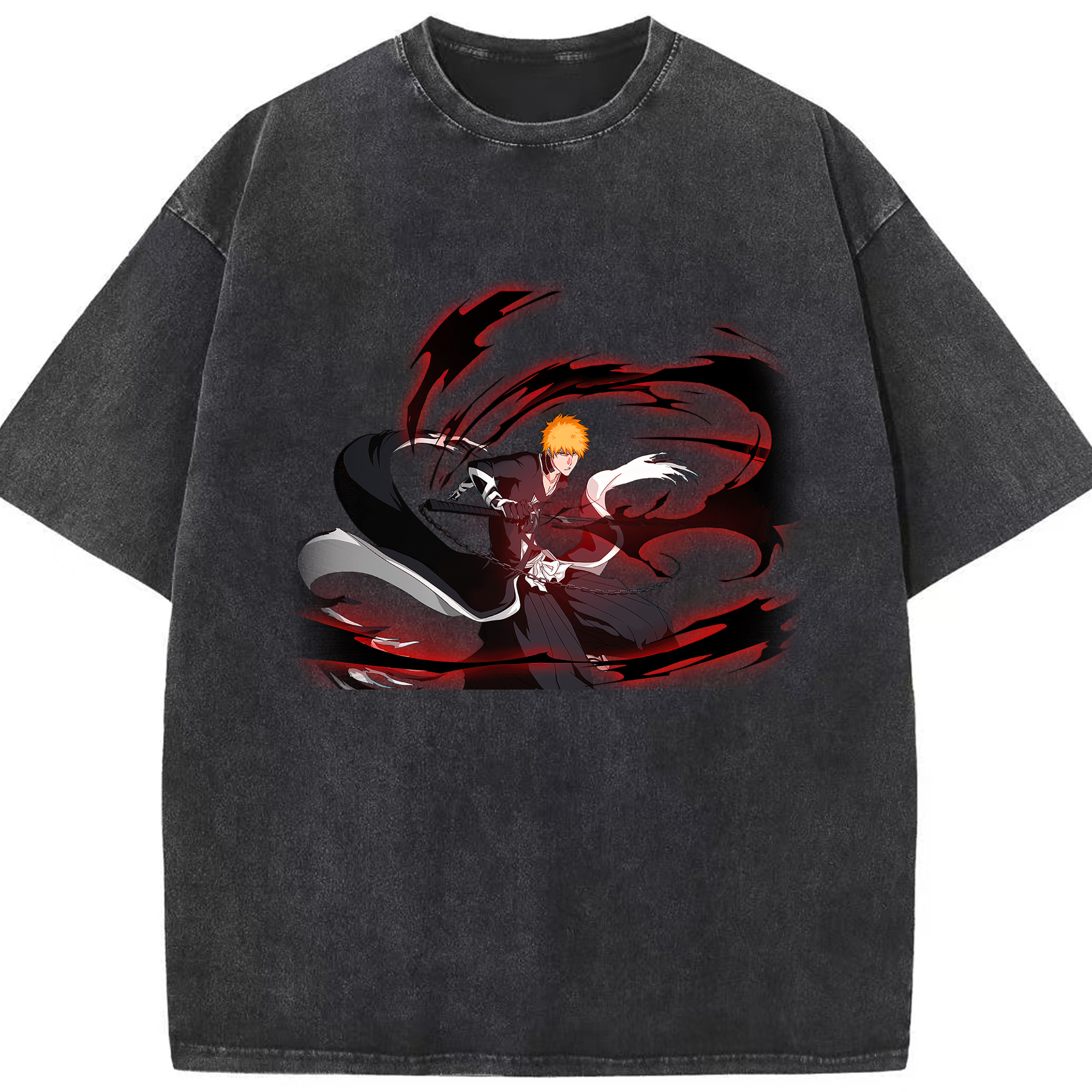 （画像用） ブリーチ 黒崎一護（くろさき いちご）BLEACH Kurosaki Ichigo 綿100% ヴィンテージ風 半袖Tシャツ（フロントプリント）