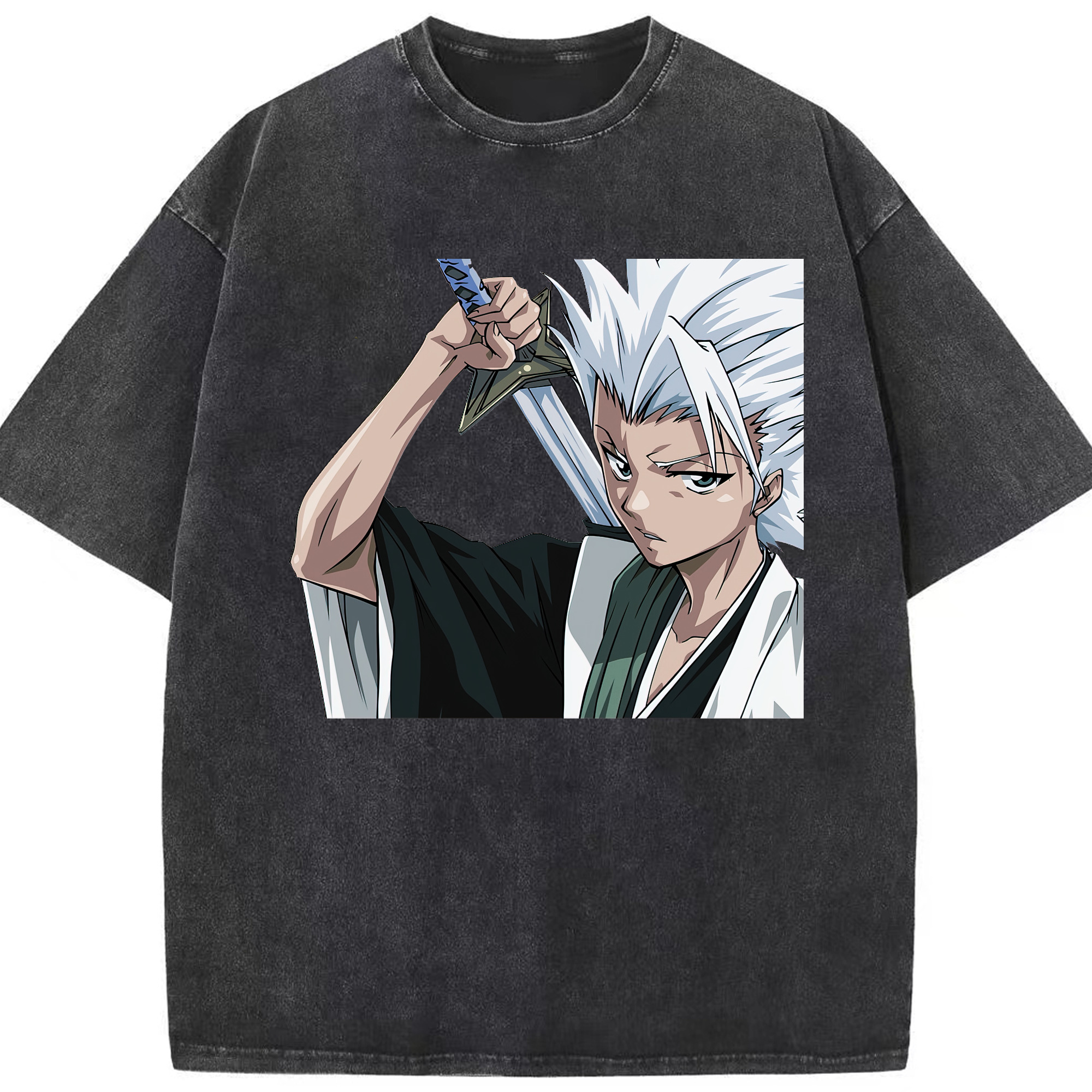 （画像用） ブリーチ 日番谷冬獅郎（ひつがや とうしろう） BLEACH Hitsugaya Toushirou 綿100% ヴィンテージ風 半袖Tシャツ（フロントプリント）