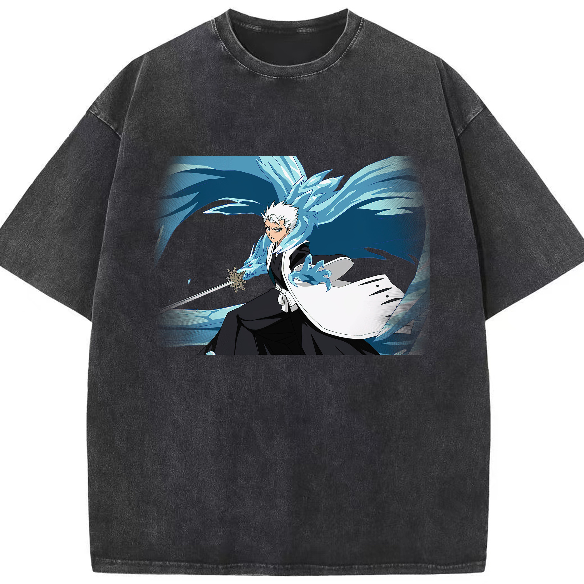 （画像用） ブリーチ 日番谷冬獅郎（ひつがや とうしろう） BLEACH Hitsugaya Toushirou 綿100% ヴィンテージ風 半袖Tシャツ（フロントプリント）