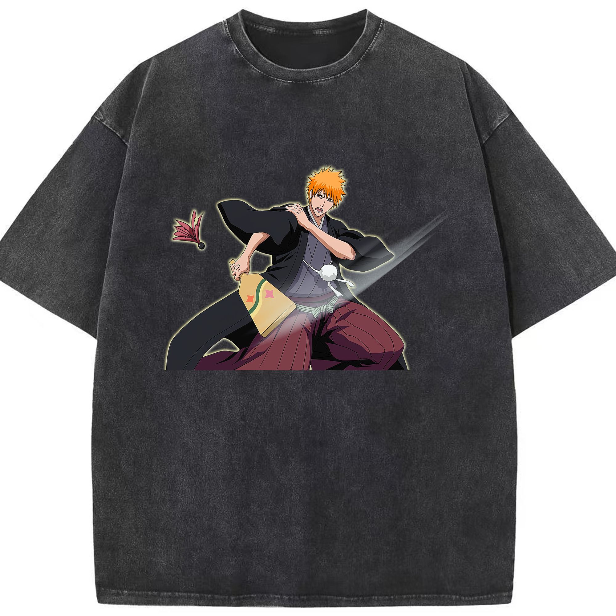（画像用） ブリーチ 黒崎一護（くろさき いちご）BLEACH Kurosaki Ichigo 綿100% ヴィンテージ風 半袖Tシャツ（フロントプリント）