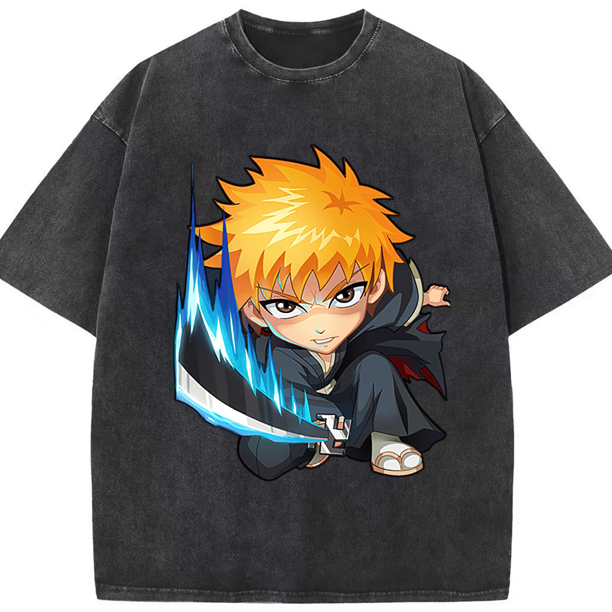 （画像用） ブリーチ 黒崎一護（くろさき いちご）BLEACH Kurosaki Ichigo 綿100% ヴィンテージ風 半袖Tシャツ（フロントプリント）