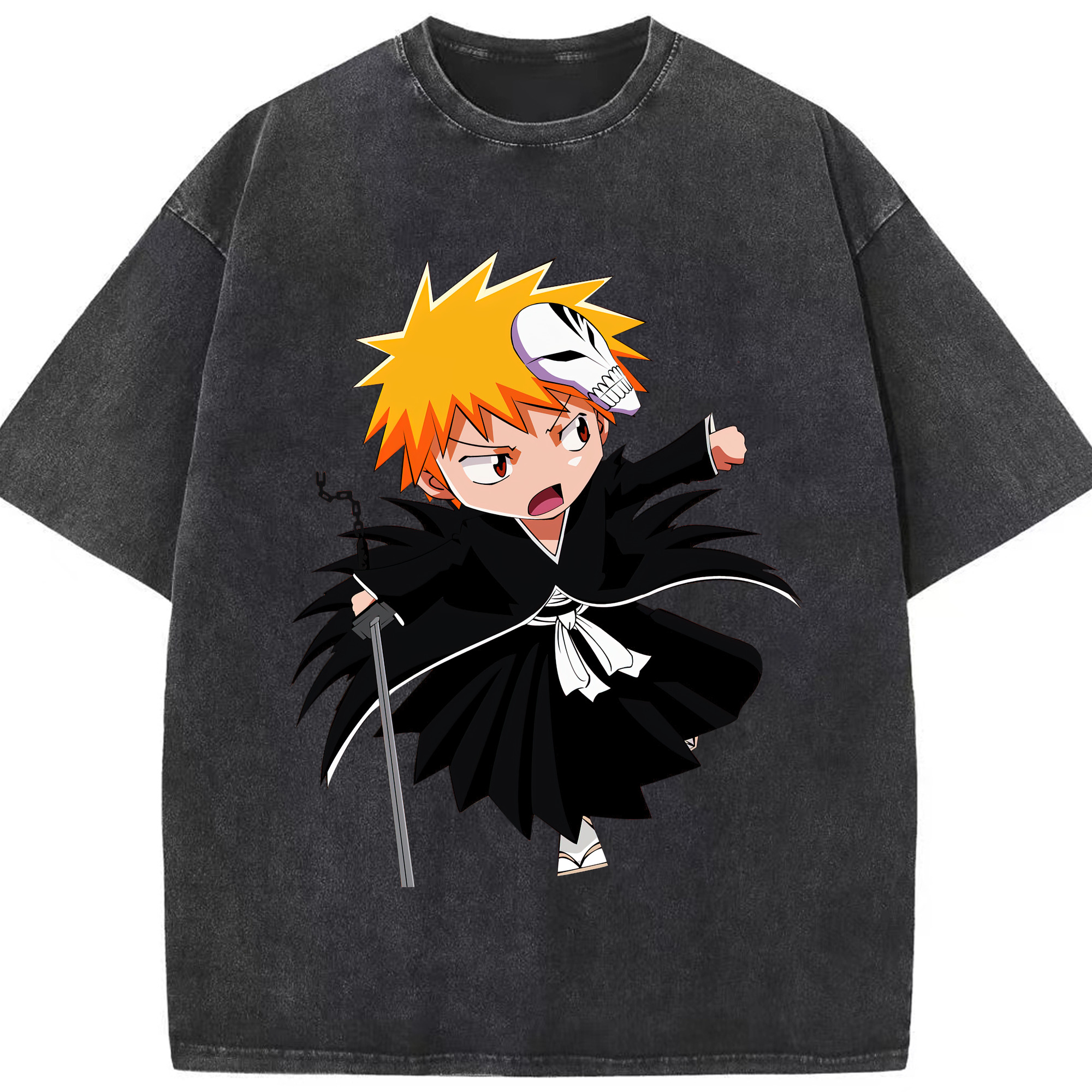 （画像用） ブリーチ 黒崎一護（くろさき いちご）BLEACH Kurosaki Ichigo 綿100% ヴィンテージ風 半袖Tシャツ（フロントプリント）