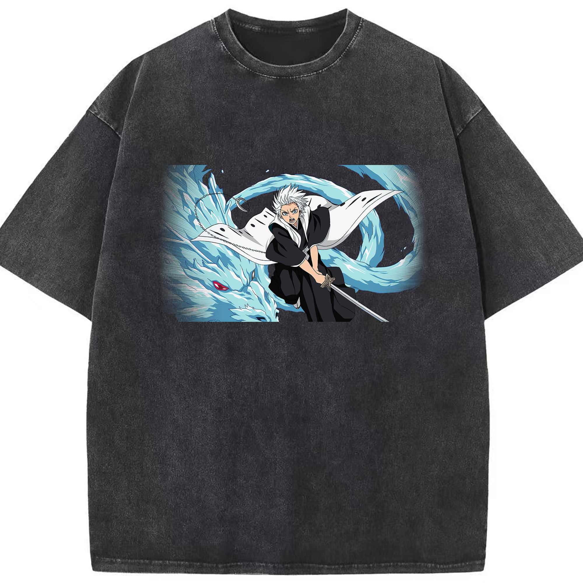 （画像用） ブリーチ 日番谷冬獅郎（ひつがや とうしろう） BLEACH Hitsugaya Toushirou 綿100% ヴィンテージ風 半袖Tシャツ（フロントプリント）