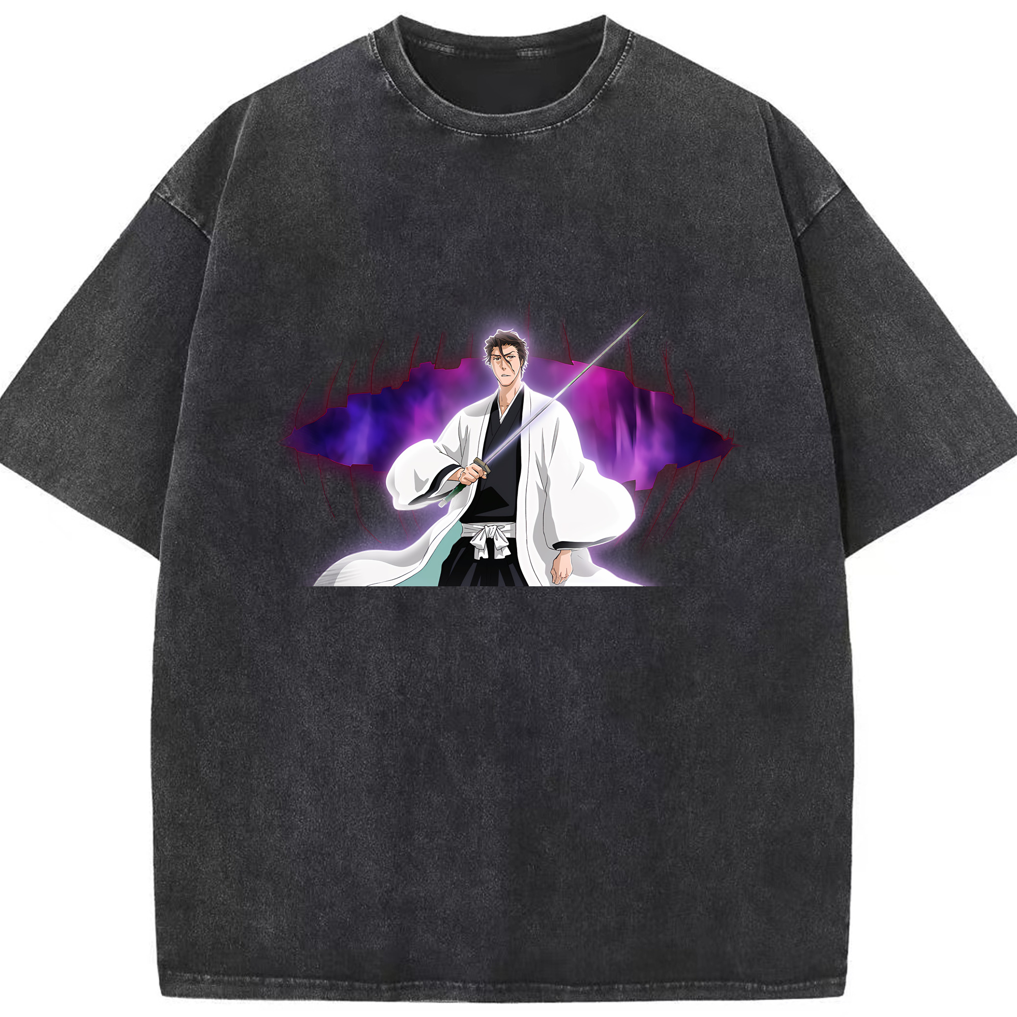 （画像用） ブリーチ 藍染 惣右介（あいぜん そうすけ） BLEACH Aizen Sousuke 綿100% ヴィンテージ風 半袖Tシャツ（フロントプリント）