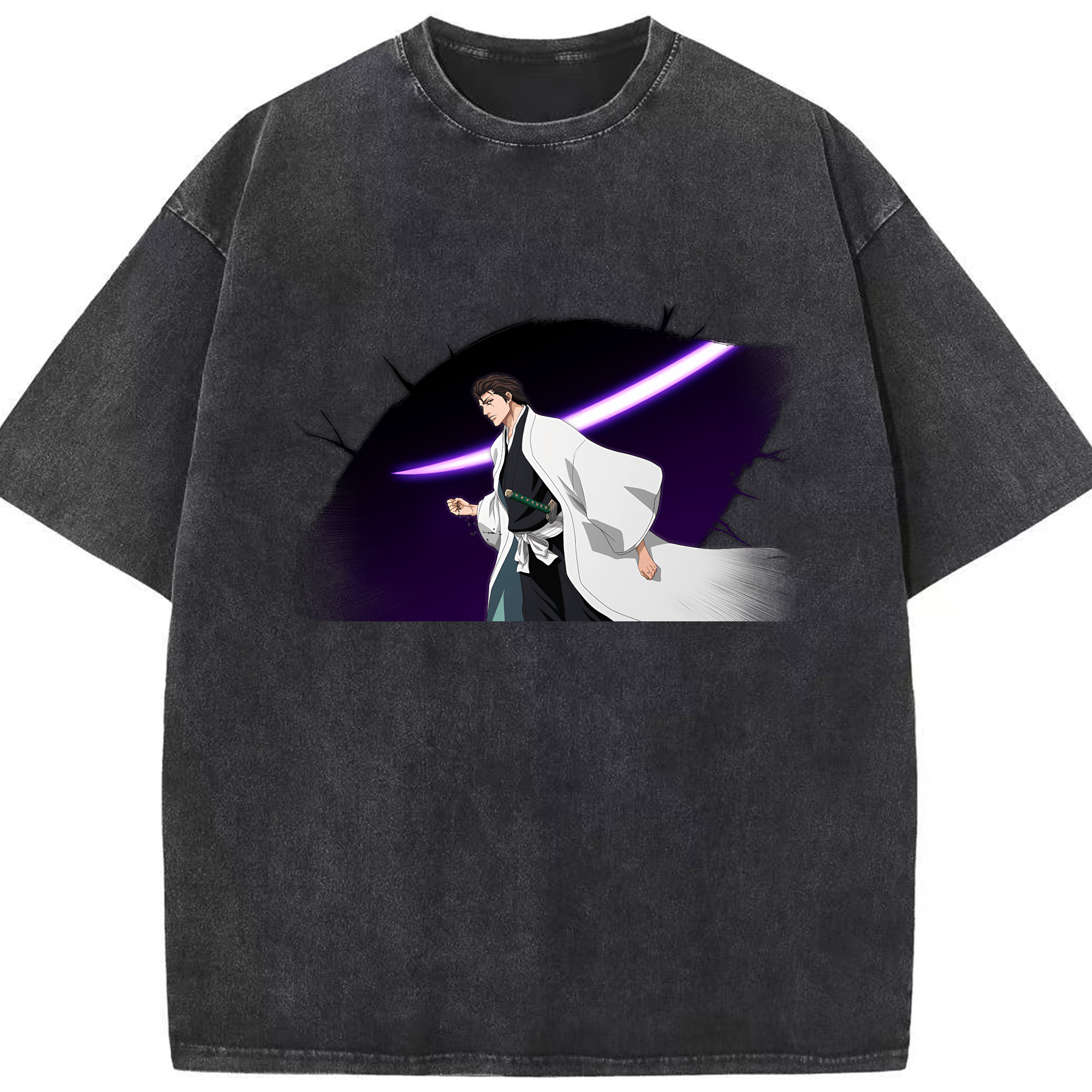 （画像用） ブリーチ 藍染 惣右介（あいぜん そうすけ） BLEACH Aizen Sousuke 綿100% ヴィンテージ風 半袖Tシャツ（フロントプリント）