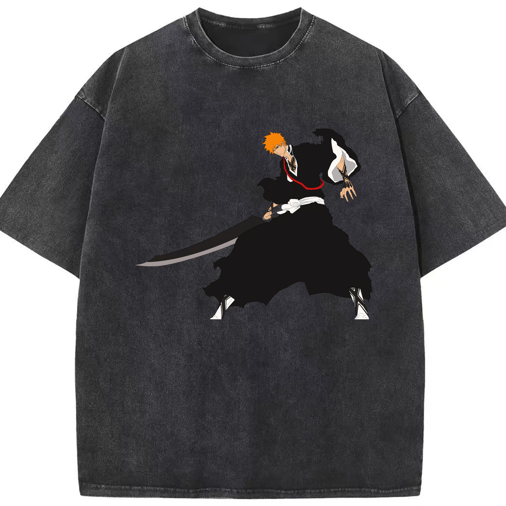 （画像用） ブリーチ 黒崎一護（くろさき いちご）BLEACH Kurosaki Ichigo 綿100% ヴィンテージ風 半袖Tシャツ（フロントプリント）
