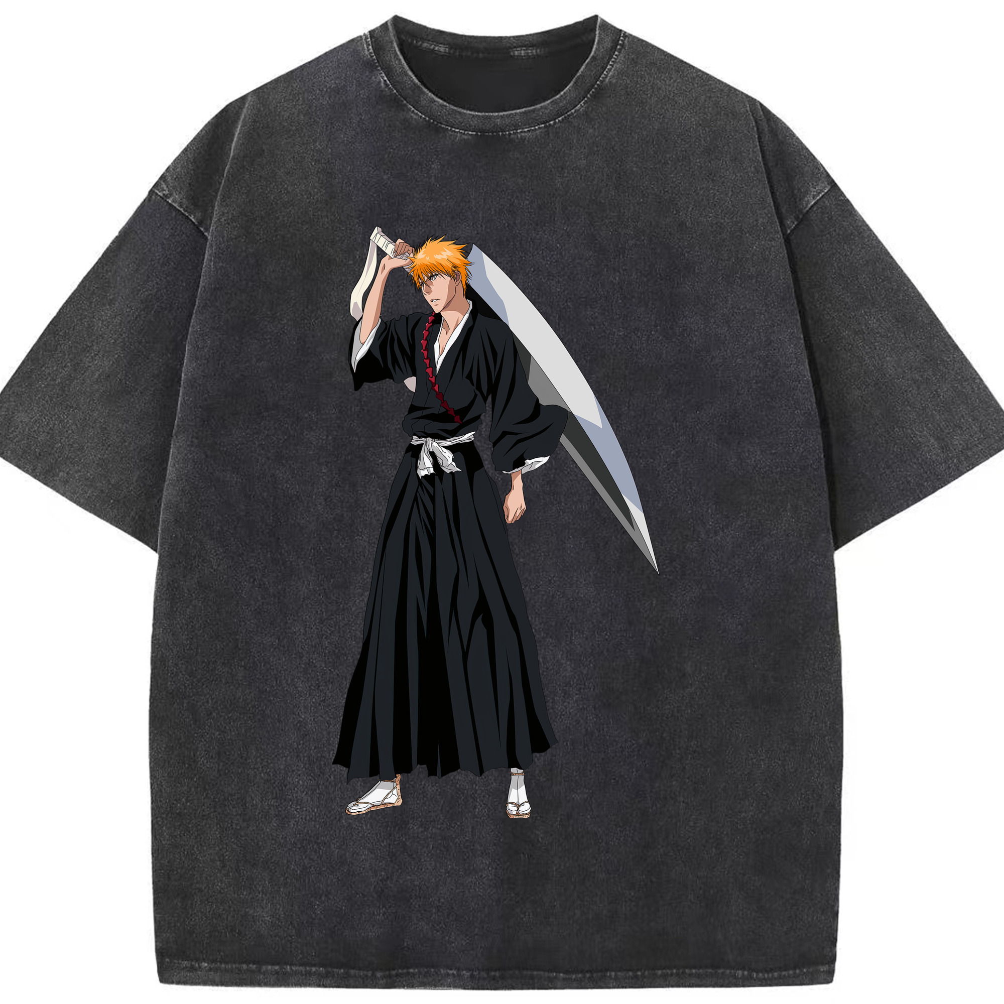 （画像用） ブリーチ 黒崎一護（くろさき いちご）BLEACH Kurosaki Ichigo 綿100% ヴィンテージ風 半袖Tシャツ（フロントプリント）