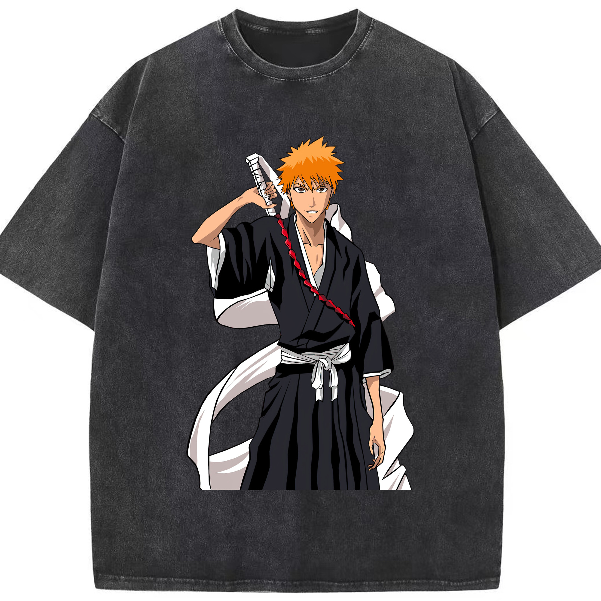 （画像用） ブリーチ 黒崎一護（くろさき いちご）BLEACH Kurosaki Ichigo 綿100% ヴィンテージ風 半袖Tシャツ（フロントプリント）