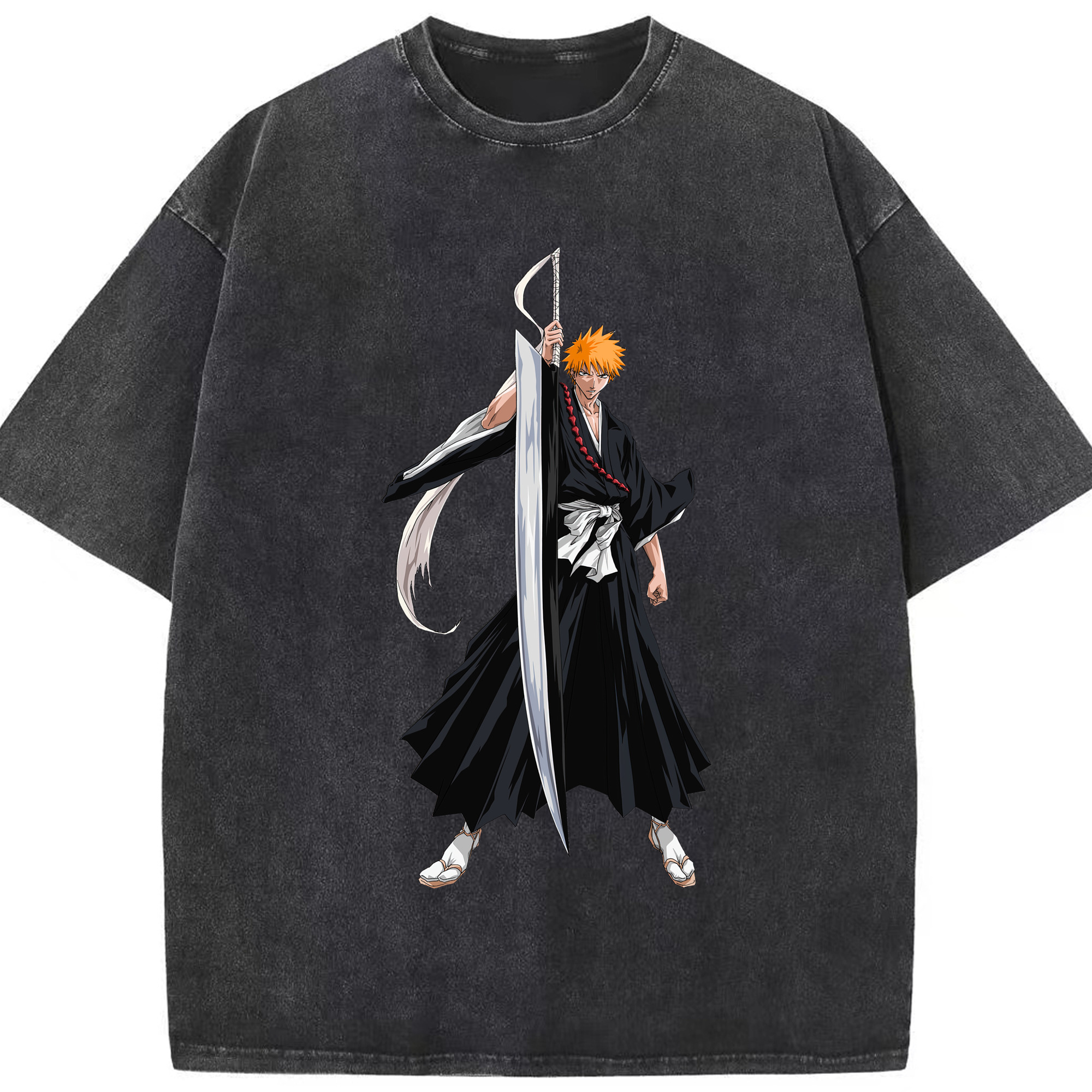 （画像用） ブリーチ 黒崎一護（くろさき いちご）BLEACH Kurosaki Ichigo 綿100% ヴィンテージ風 半袖Tシャツ（フロントプリント）
