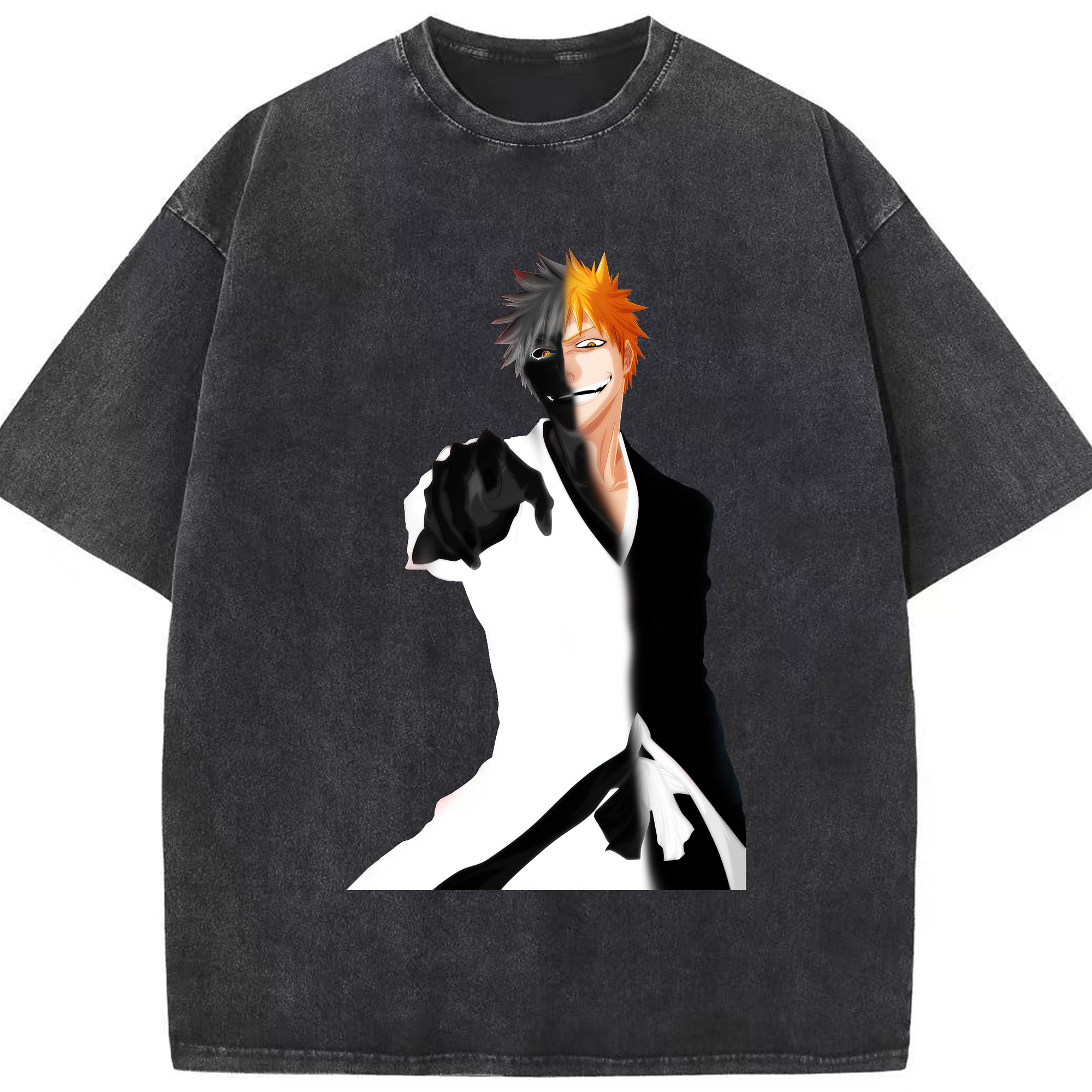 （画像用） ブリーチ 黒崎一護（くろさき いちご）BLEACH Kurosaki Ichigo 綿100% ヴィンテージ風 半袖Tシャツ（フロントプリント）