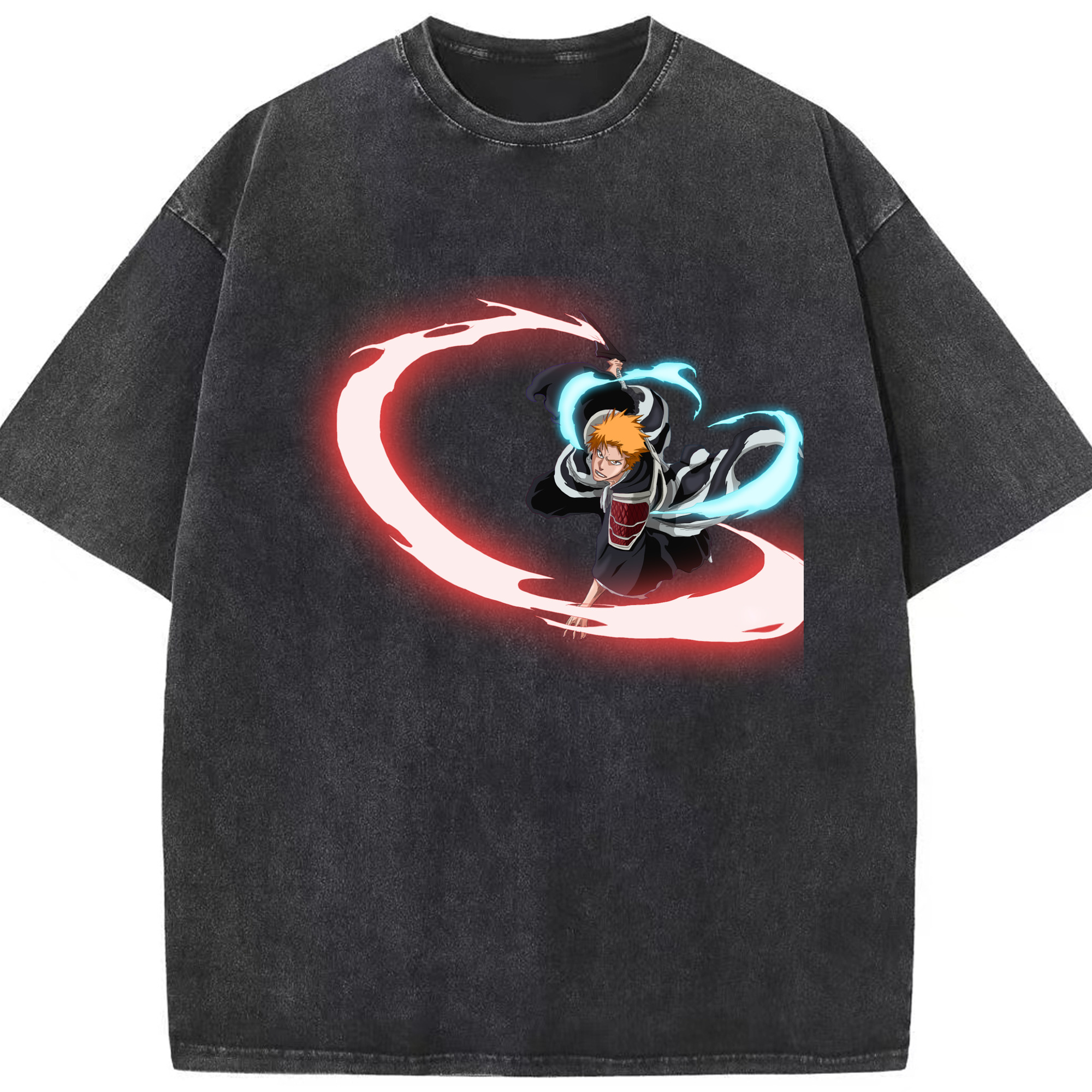 （画像用） ブリーチ 黒崎一護（くろさき いちご）BLEACH Kurosaki Ichigo 綿100% ヴィンテージ風 半袖Tシャツ（フロントプリント）