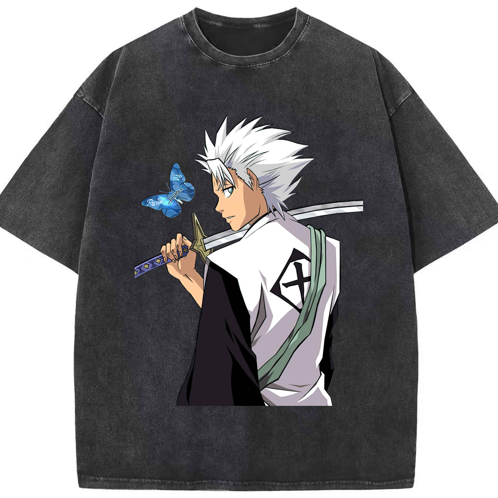 （画像用） ブリーチ 日番谷冬獅郎（ひつがや とうしろう） BLEACH Hitsugaya Toushirou 綿100% ヴィンテージ風 半袖Tシャツ（フロントプリント）
