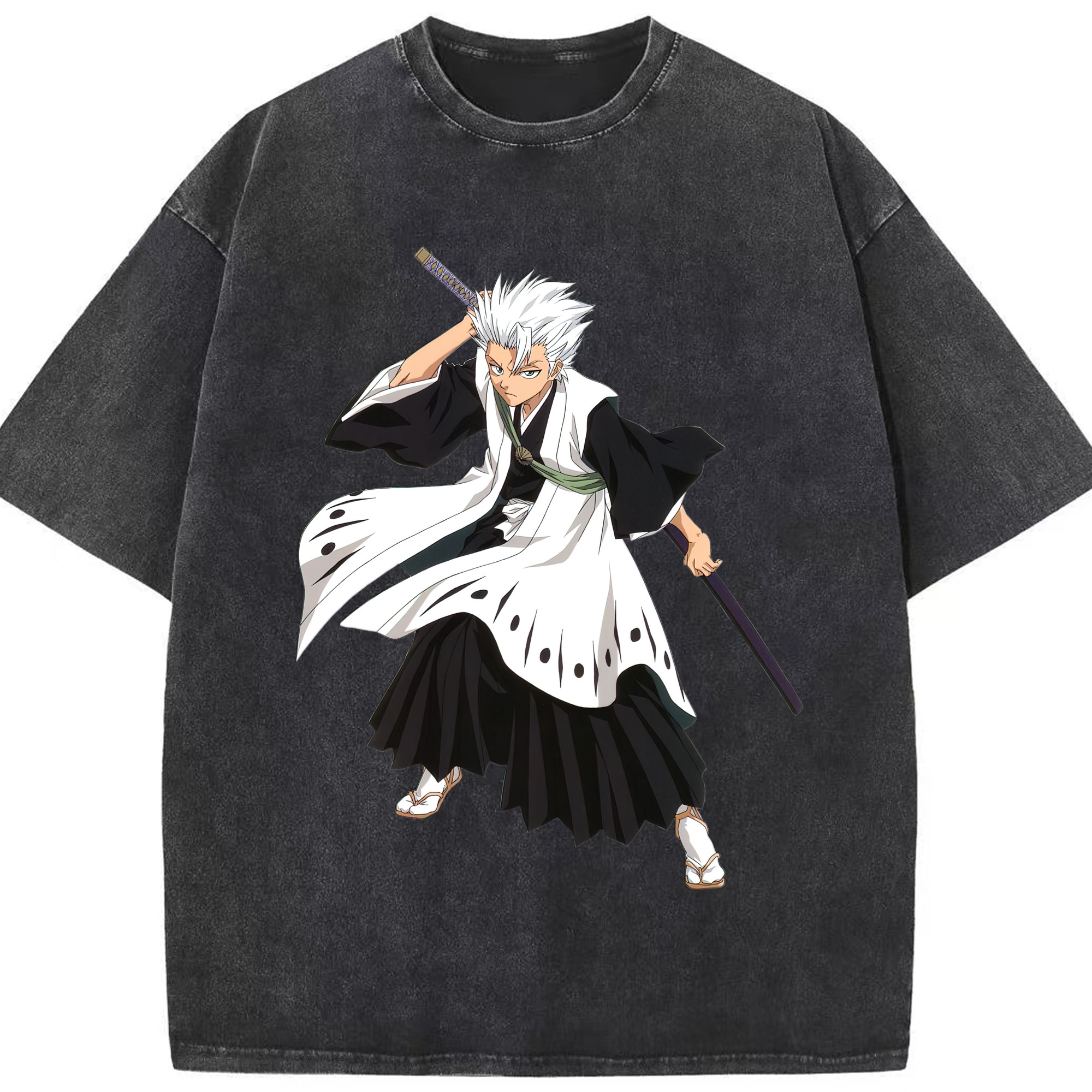 （画像用） ブリーチ 日番谷冬獅郎（ひつがや とうしろう） BLEACH Hitsugaya Toushirou 綿100% ヴィンテージ風 半袖Tシャツ（フロントプリント）
