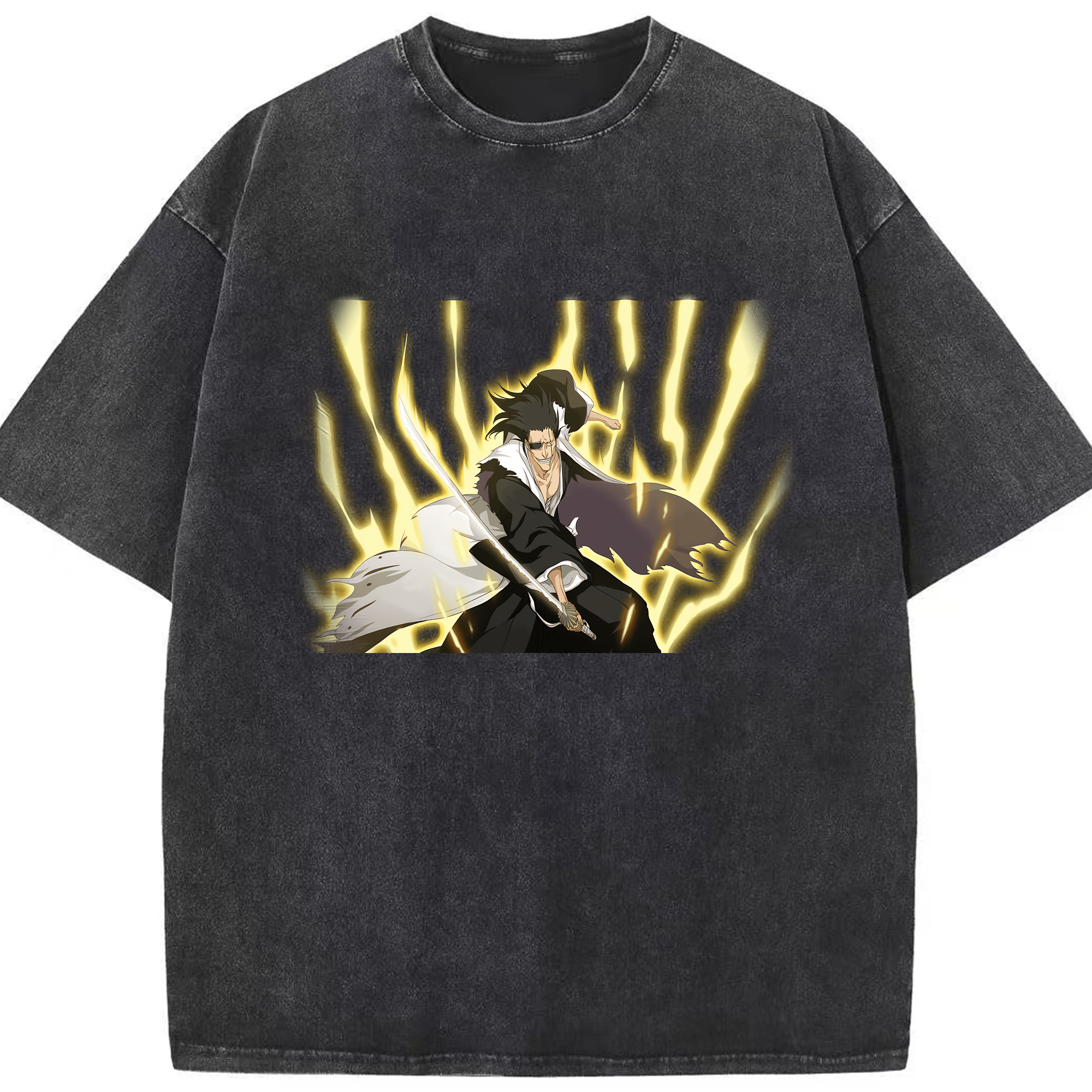 （画像用） ブリーチ ざらき けんぱち BLEACH Zaraki Kenpachi 綿100% ヴィンテージ風 半袖Tシャツ（フロントプリント）