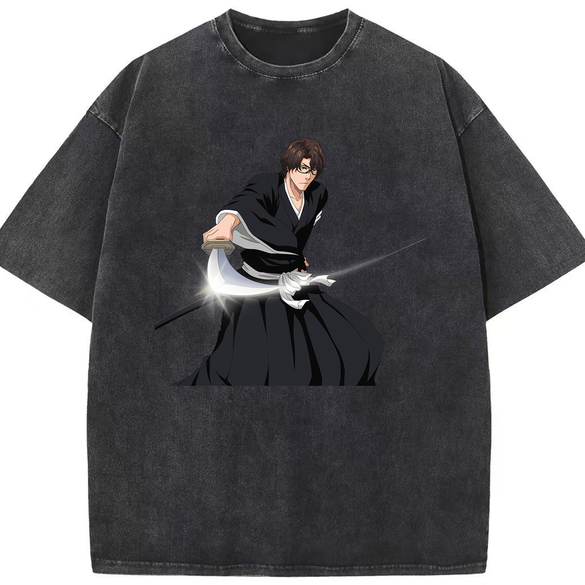 （画像用） ブリーチ 藍染 惣右介（あいぜん そうすけ） BLEACH Aizen Sousuke 綿100% ヴィンテージ風 半袖Tシャツ（フロントプリント）