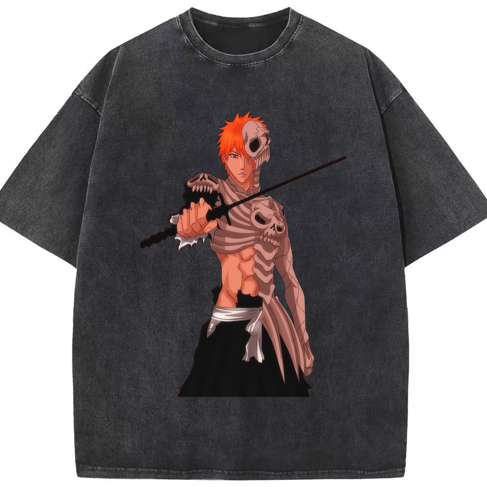 （画像用） ブリーチ 黒崎一護（くろさき いちご）BLEACH Kurosaki Ichigo 綿100% ヴィンテージ風 半袖Tシャツ（フロントプリント）