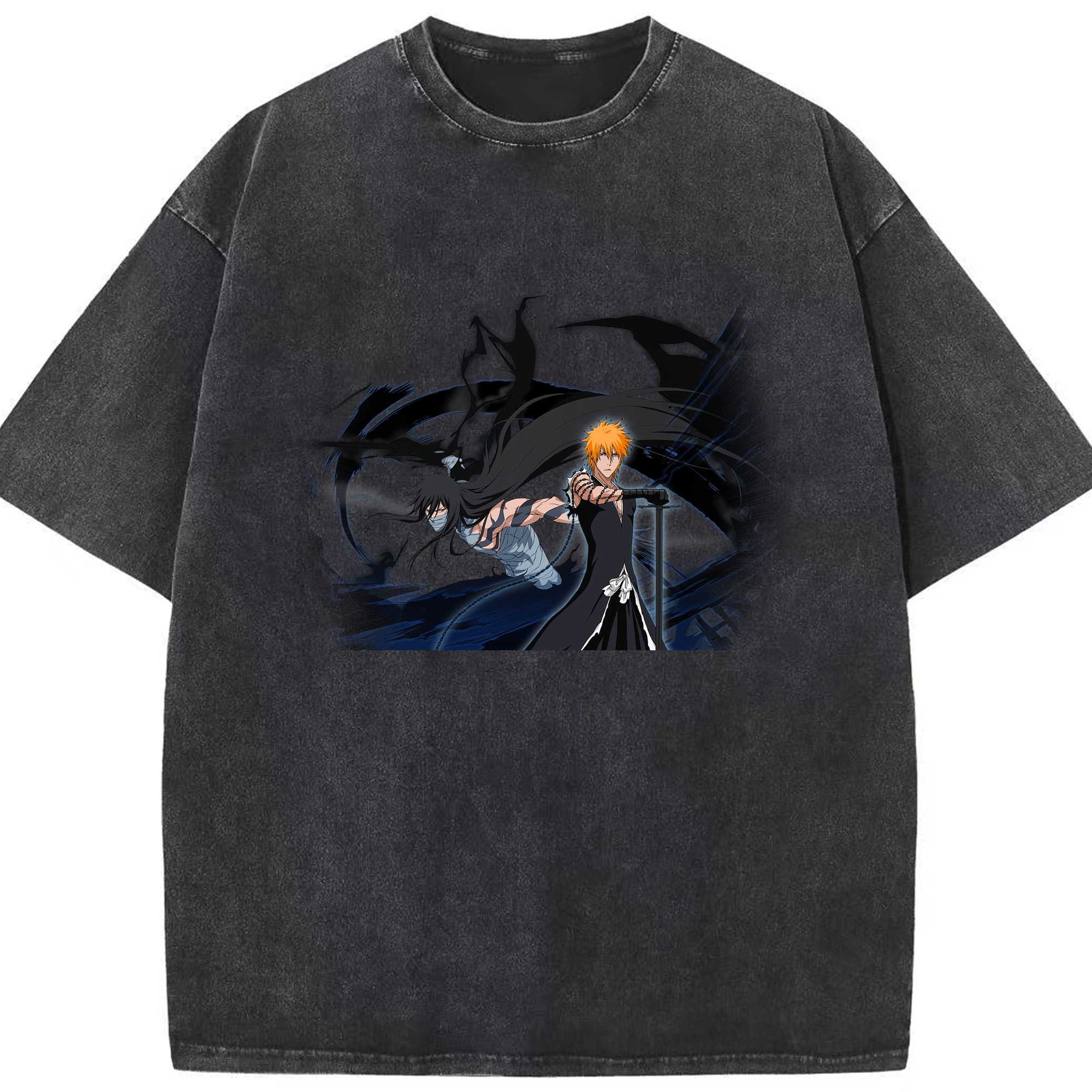 （画像用） ブリーチ 黒崎一護（くろさき いちご）BLEACH Kurosaki Ichigo 綿100% ヴィンテージ風 半袖Tシャツ（フロントプリント）