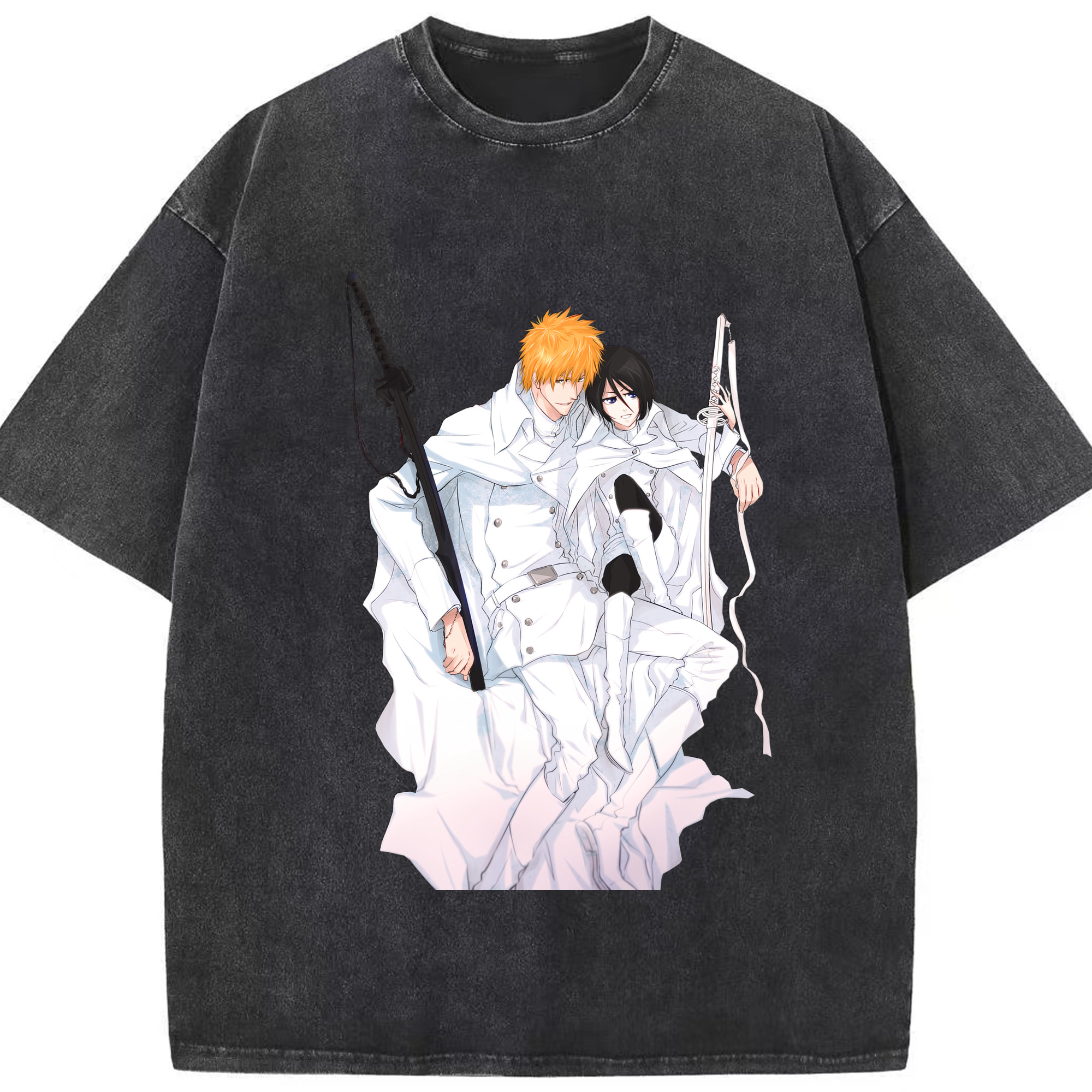 （画像用） ブリーチ 黒崎一護（くろさき いちご）BLEACH Kurosaki Ichigo 綿100% ヴィンテージ風 半袖Tシャツ（フロントプリント）