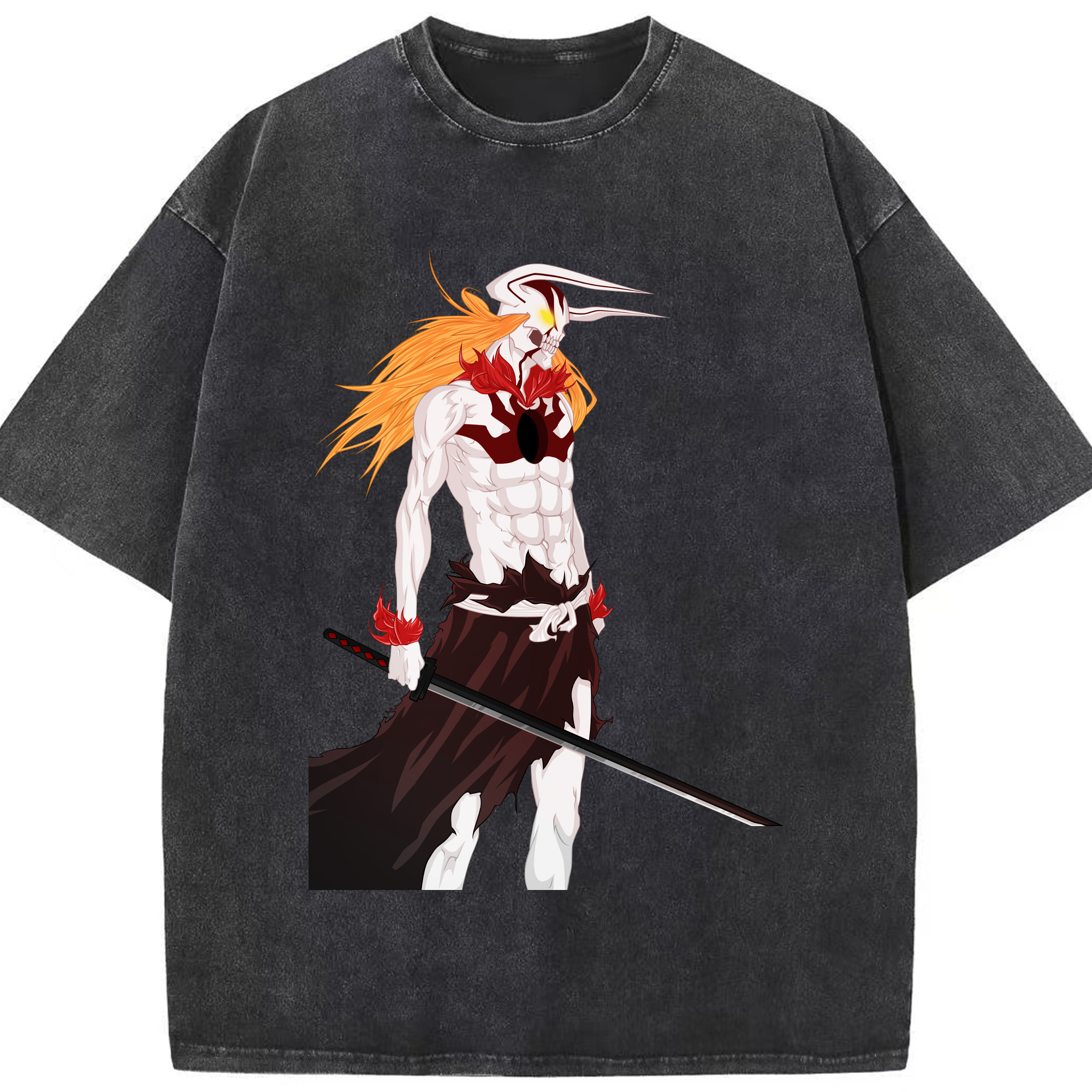 （画像用） ブリーチ 黒崎一護（くろさき いちご）BLEACH Kurosaki Ichigo 綿100% ヴィンテージ風 半袖Tシャツ（フロントプリント）