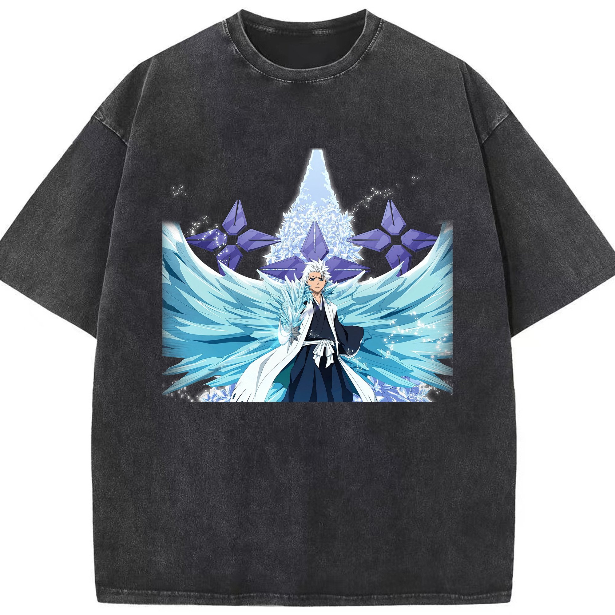 （画像用） ブリーチ 日番谷冬獅郎（ひつがや とうしろう） BLEACH Hitsugaya Toushirou 綿100% ヴィンテージ風 半袖Tシャツ（フロントプリント）