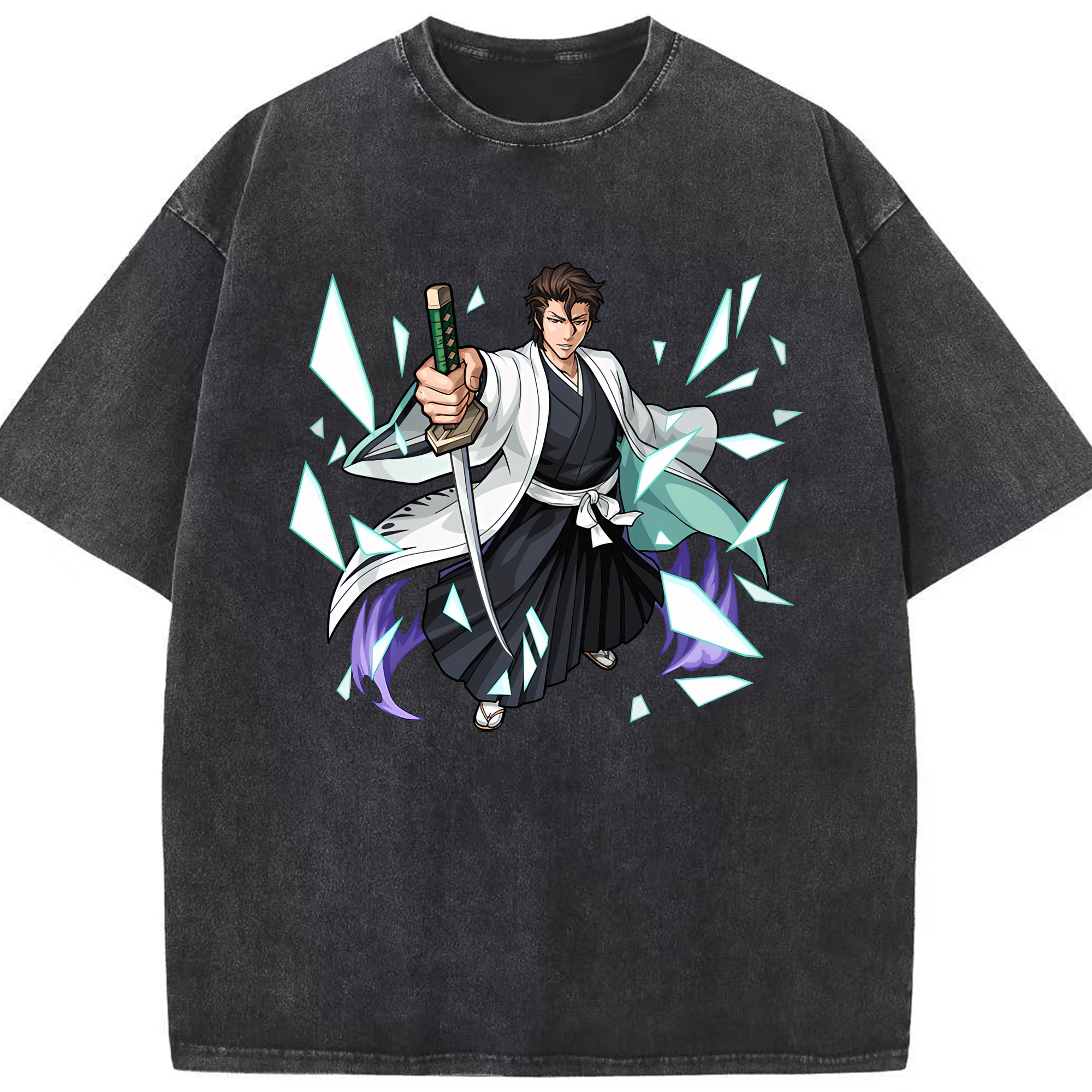 （画像用） ブリーチ 藍染 惣右介（あいぜん そうすけ） BLEACH Aizen Sousuke 綿100% ヴィンテージ風 半袖Tシャツ（フロントプリント）