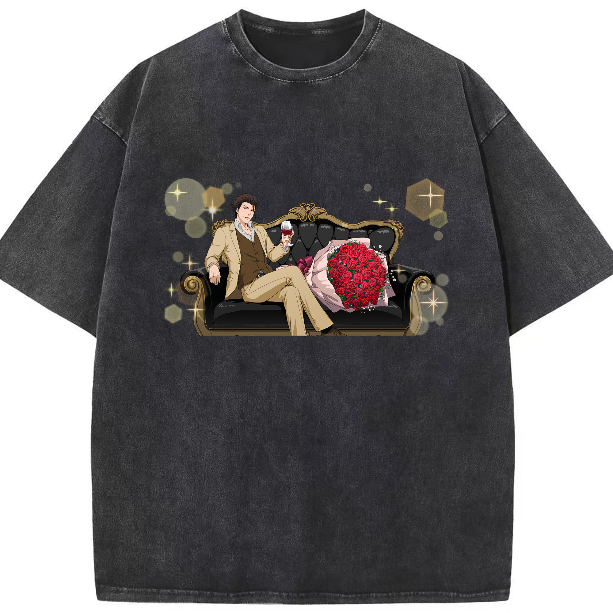 （画像用） ブリーチ 藍染 惣右介（あいぜん そうすけ） BLEACH Aizen Sousuke 綿100% ヴィンテージ風 半袖Tシャツ（フロントプリント）