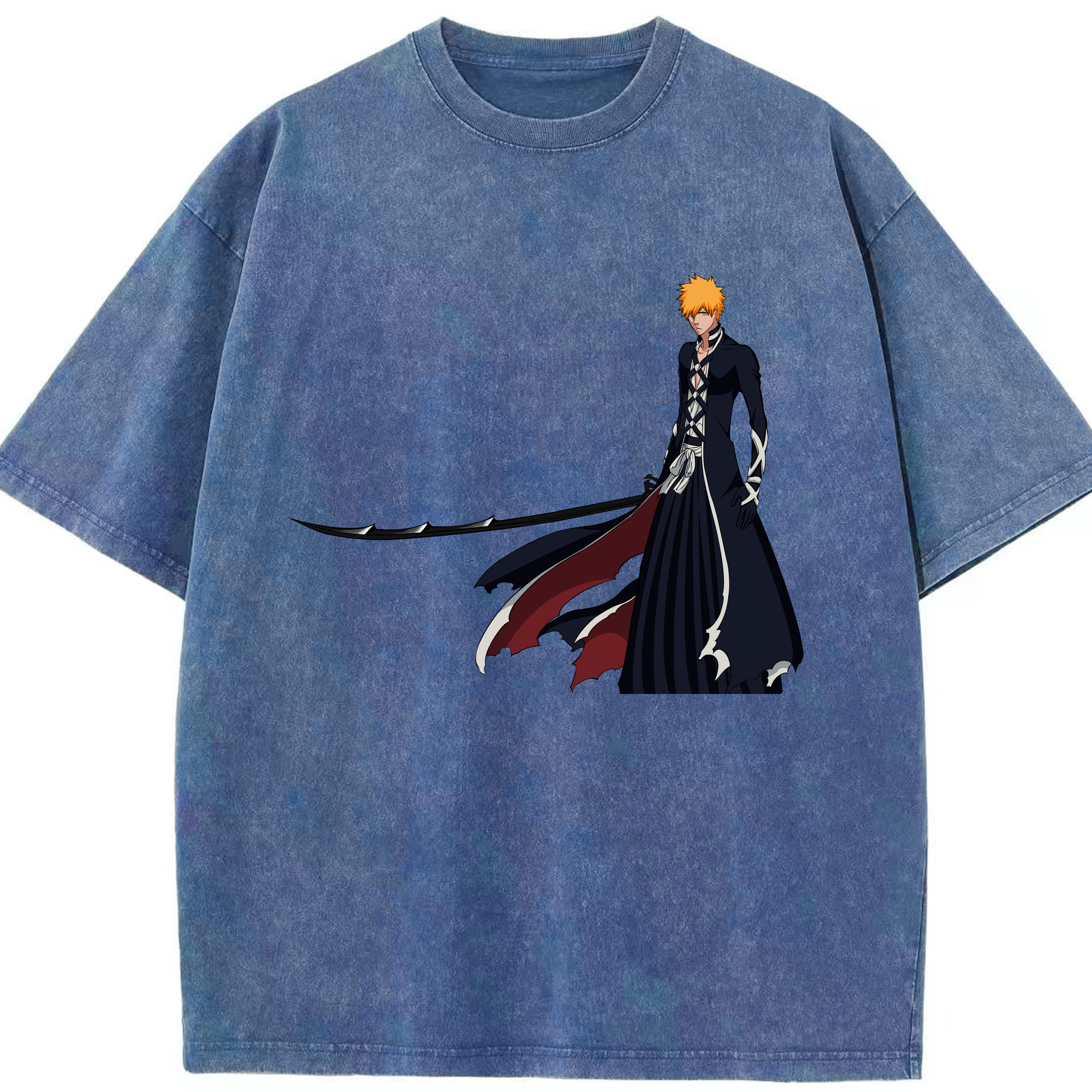（画像用） ブリーチ 黒崎一護（くろさき いちご）BLEACH Kurosaki Ichigo 綿100% ヴィンテージ風 半袖Tシャツ（フロントプリント）