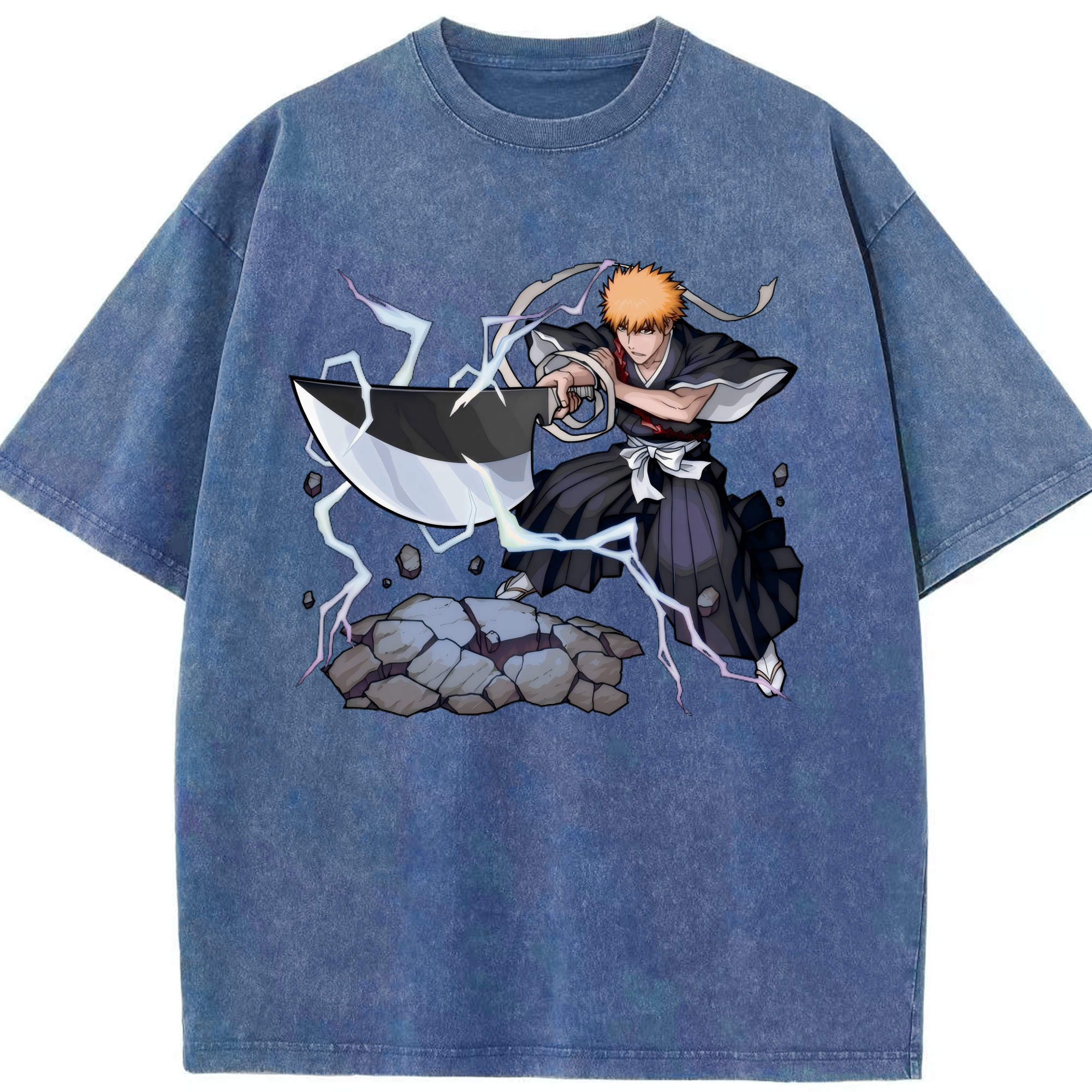 （画像用） ブリーチ 黒崎一護（くろさき いちご）BLEACH Kurosaki Ichigo 綿100% ヴィンテージ風 半袖Tシャツ（フロントプリント）