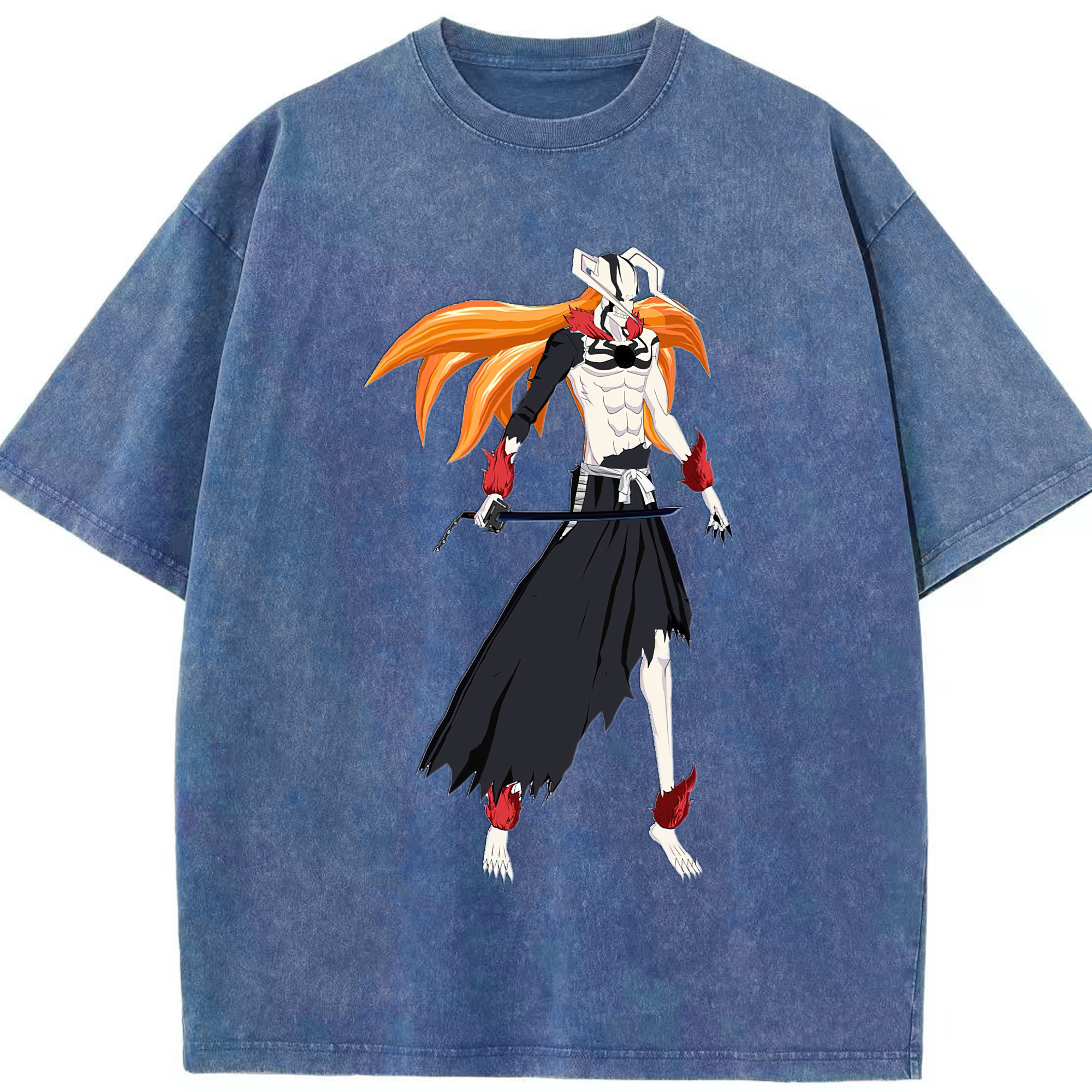 （画像用） ブリーチ 黒崎一護（くろさき いちご）BLEACH Kurosaki Ichigo 綿100% ヴィンテージ風 半袖Tシャツ（フロントプリント）