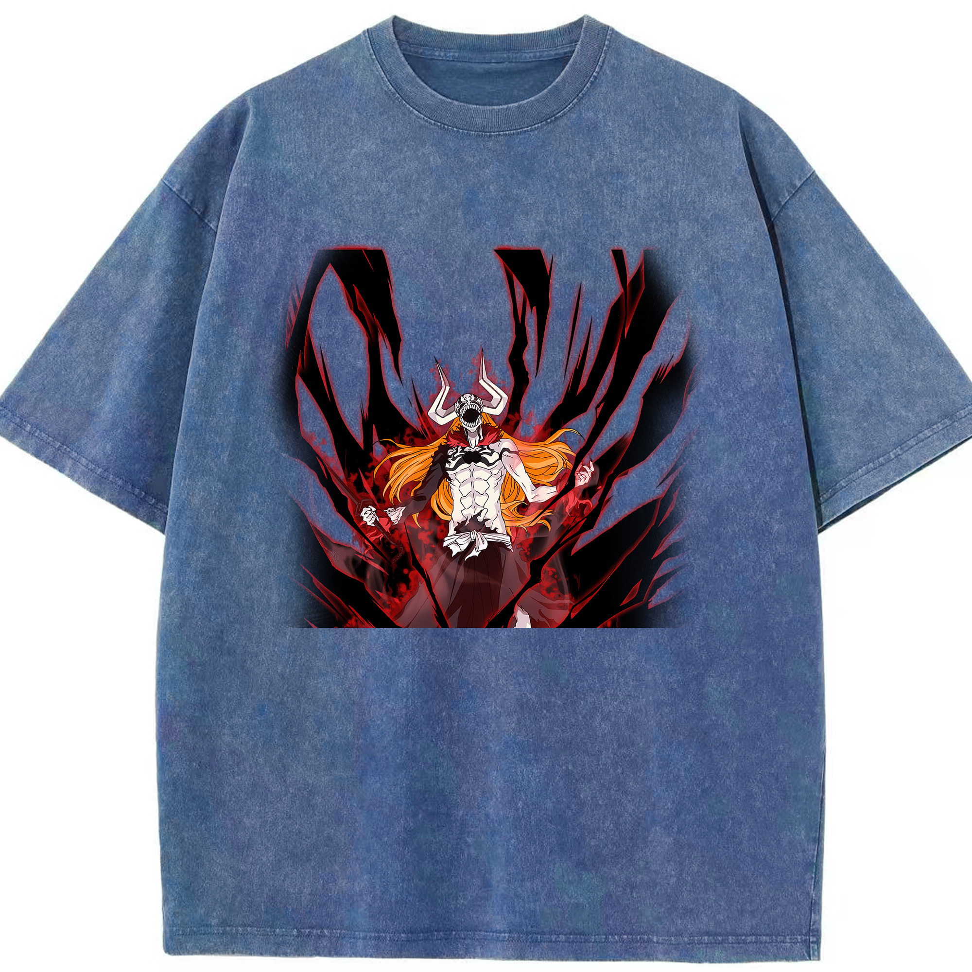 （画像用） ブリーチ 黒崎一護（くろさき いちご）BLEACH Kurosaki Ichigo 綿100% ヴィンテージ風 半袖Tシャツ（フロントプリント）