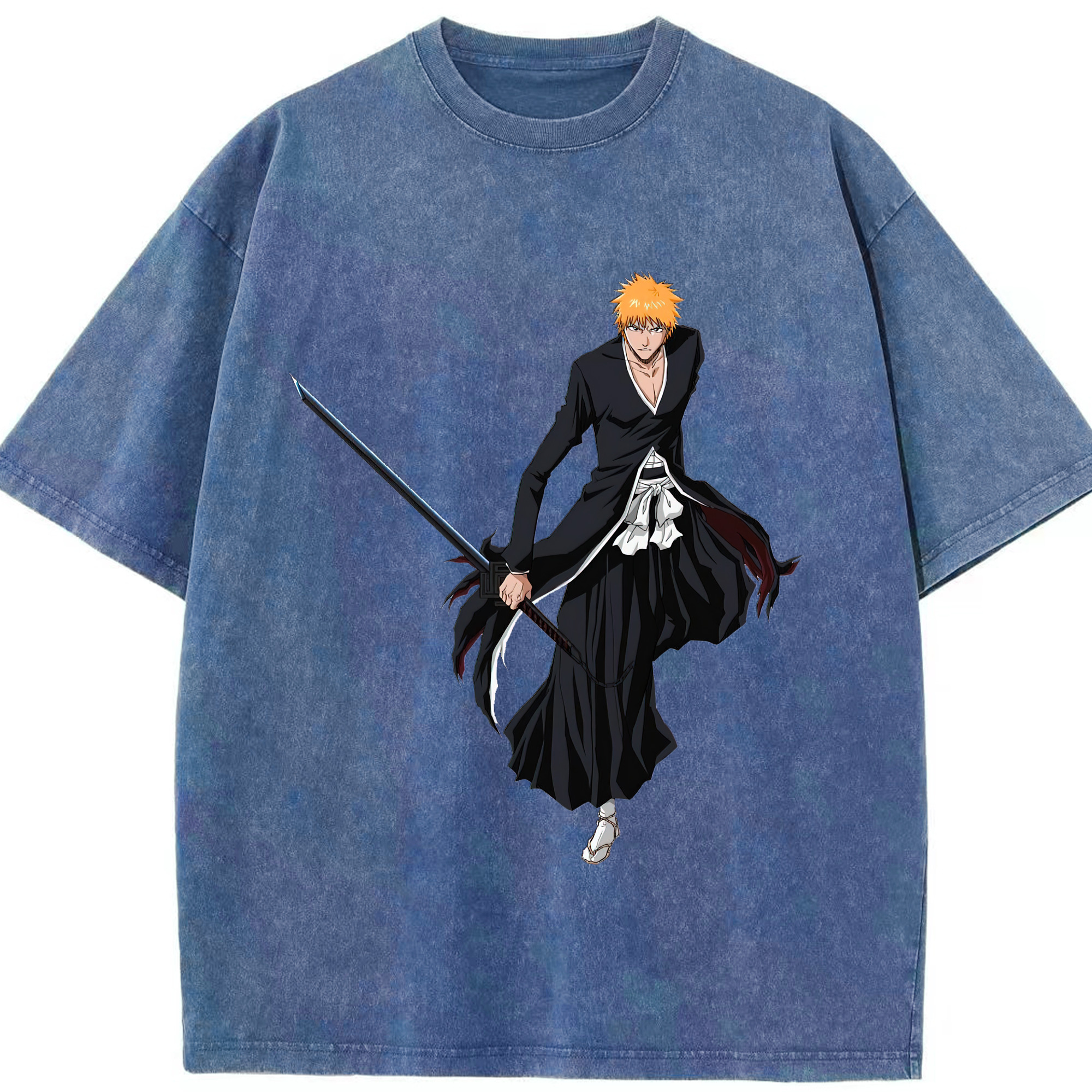 （画像用） ブリーチ 黒崎一護（くろさき いちご）BLEACH Kurosaki Ichigo 綿100% ヴィンテージ風 半袖Tシャツ（フロントプリント）