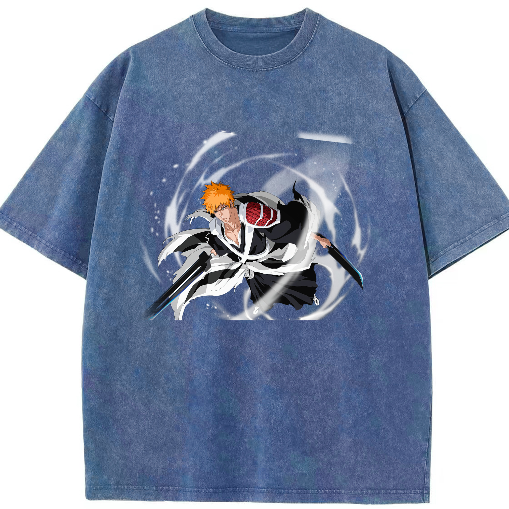 （画像用） ブリーチ 黒崎一護（くろさき いちご）BLEACH Kurosaki Ichigo 綿100% ヴィンテージ風 半袖Tシャツ（フロントプリント）