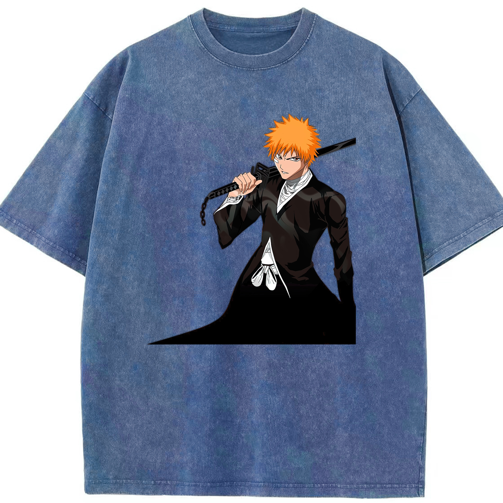 （画像用） ブリーチ 黒崎一護（くろさき いちご）BLEACH Kurosaki Ichigo 綿100% ヴィンテージ風 半袖Tシャツ（フロントプリント）