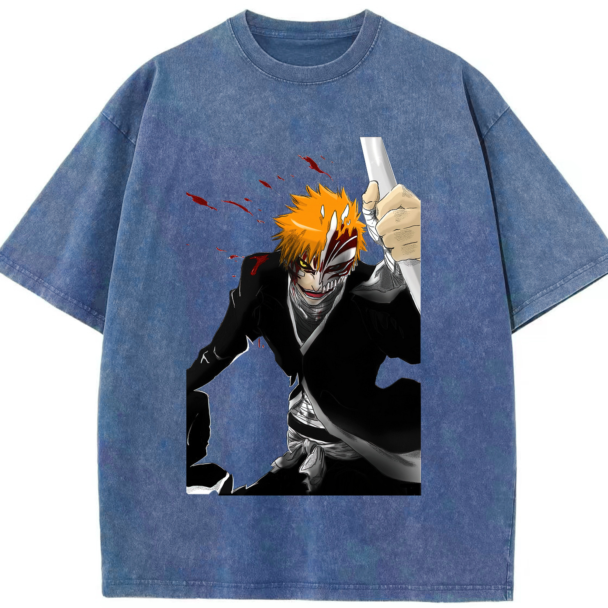 （画像用） ブリーチ 黒崎一護（くろさき いちご）BLEACH Kurosaki Ichigo 綿100% ヴィンテージ風 半袖Tシャツ（フロントプリント）