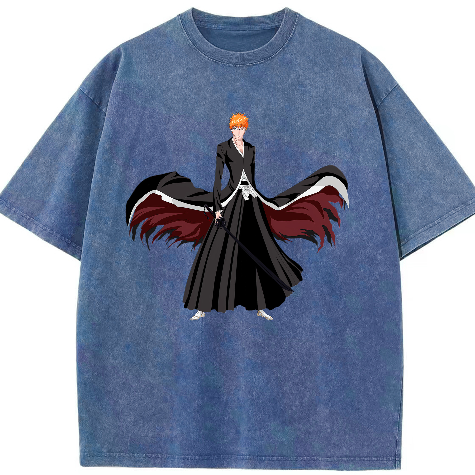 （画像用） ブリーチ 黒崎一護（くろさき いちご）BLEACH Kurosaki Ichigo 綿100% ヴィンテージ風 半袖Tシャツ（フロントプリント）
