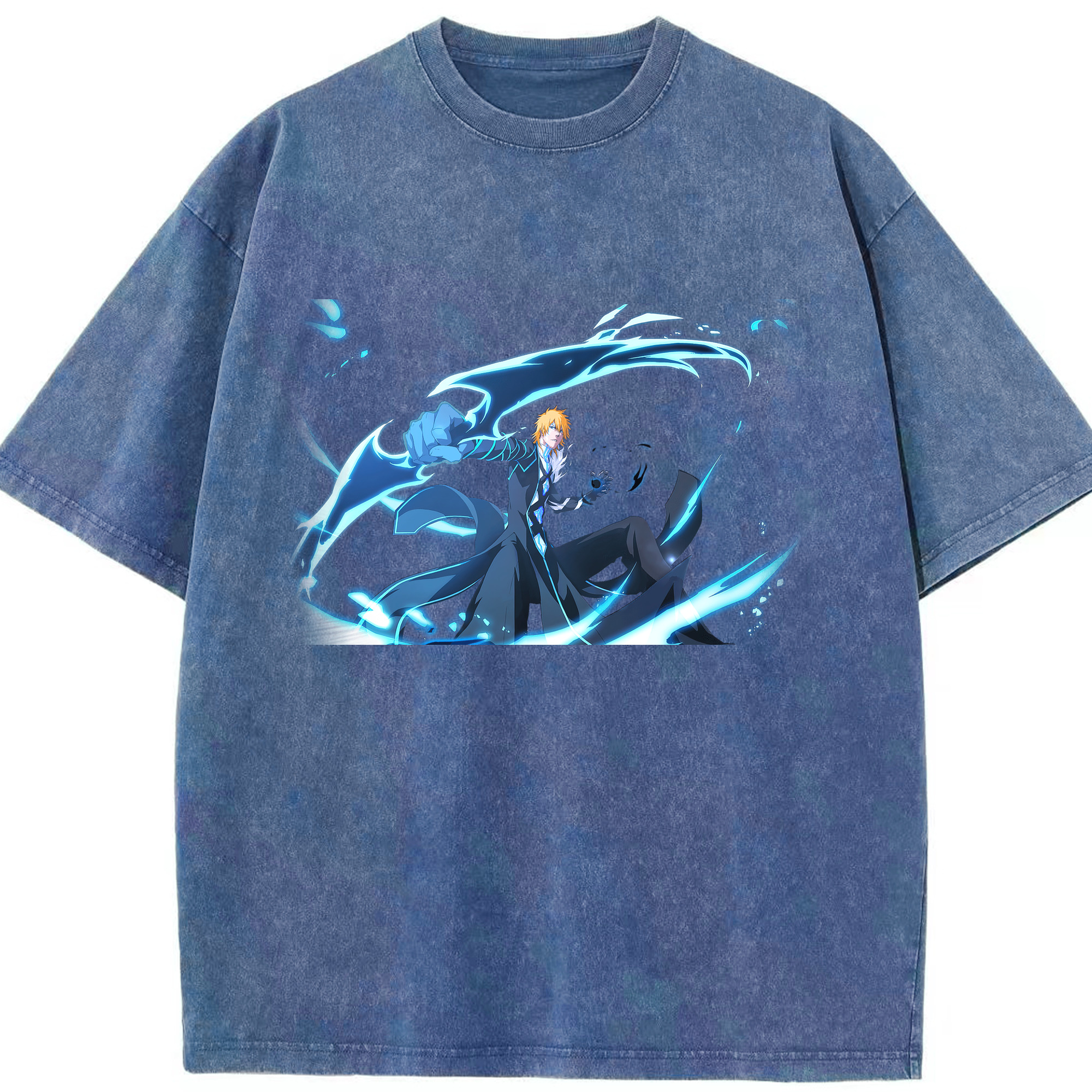 （画像用） ブリーチ 黒崎一護（くろさき いちご）BLEACH Kurosaki Ichigo 綿100% ヴィンテージ風 半袖Tシャツ（フロントプリント）