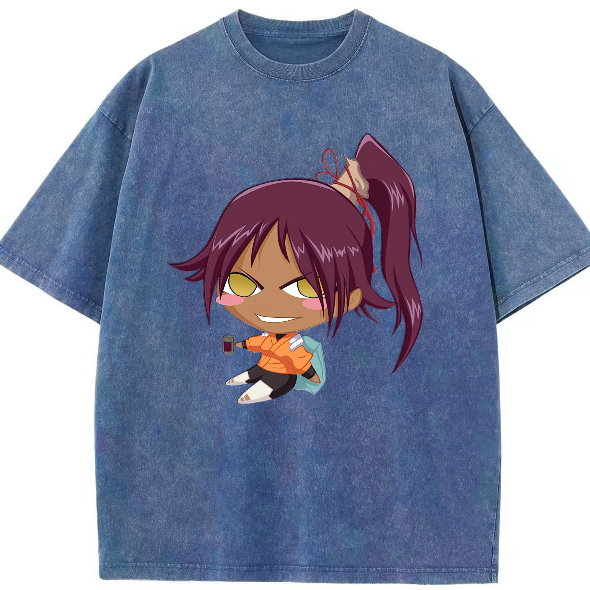 （画像用） ブリーチ 四楓院 夜一（しほういん よるいち） BLEACH Shihouin Yoruichi 綿100% ヴィンテージ風 半袖Tシャツ（フロントプリント）