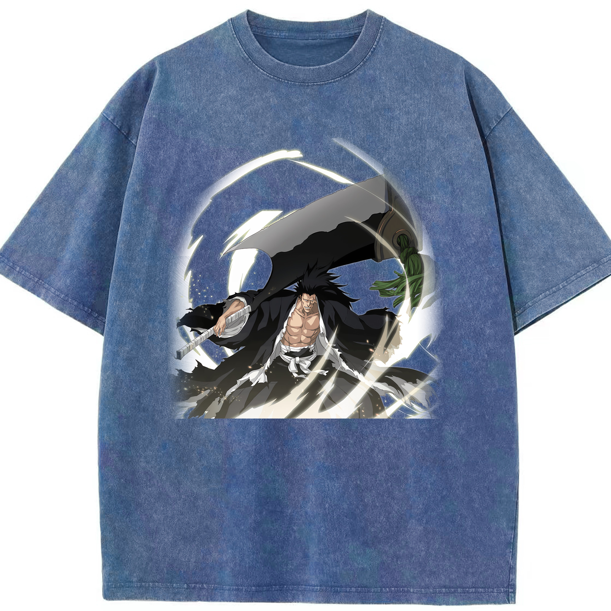 （画像用） ブリーチ ざらき けんぱち BLEACH Zaraki Kenpachi 綿100% ヴィンテージ風 半袖Tシャツ（フロントプリント）