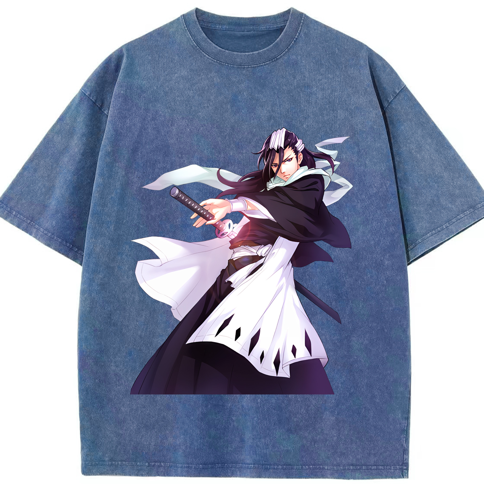 （画像用） ブリーチ くちき びゃくや BLEACH Kuchiki Byakuya 綿100% ヴィンテージ風 半袖Tシャツ（フロントプリント）