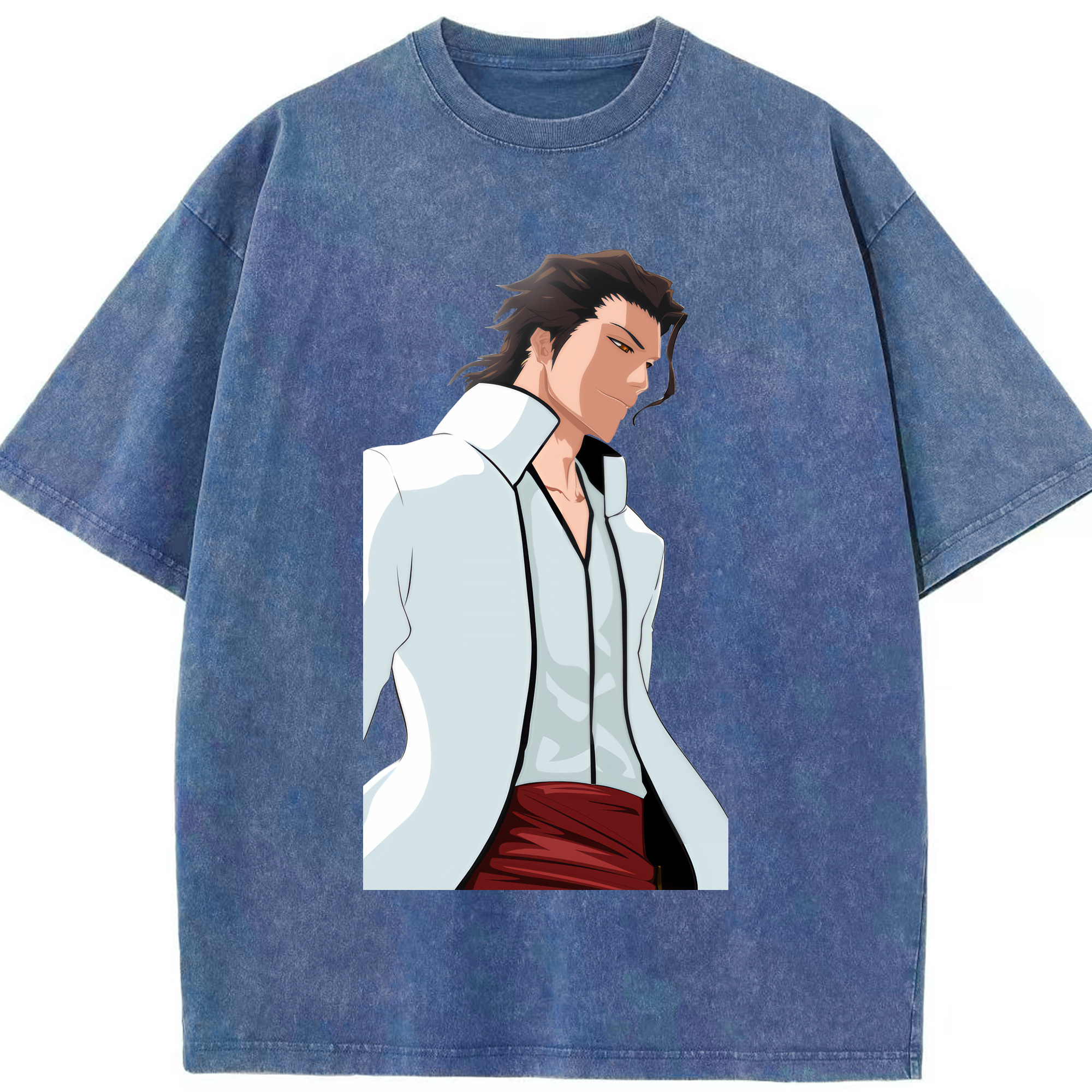 （画像用） ブリーチ 藍染 惣右介（あいぜん そうすけ） BLEACH Aizen Sousuke 綿100% ヴィンテージ風 半袖Tシャツ（フロントプリント）