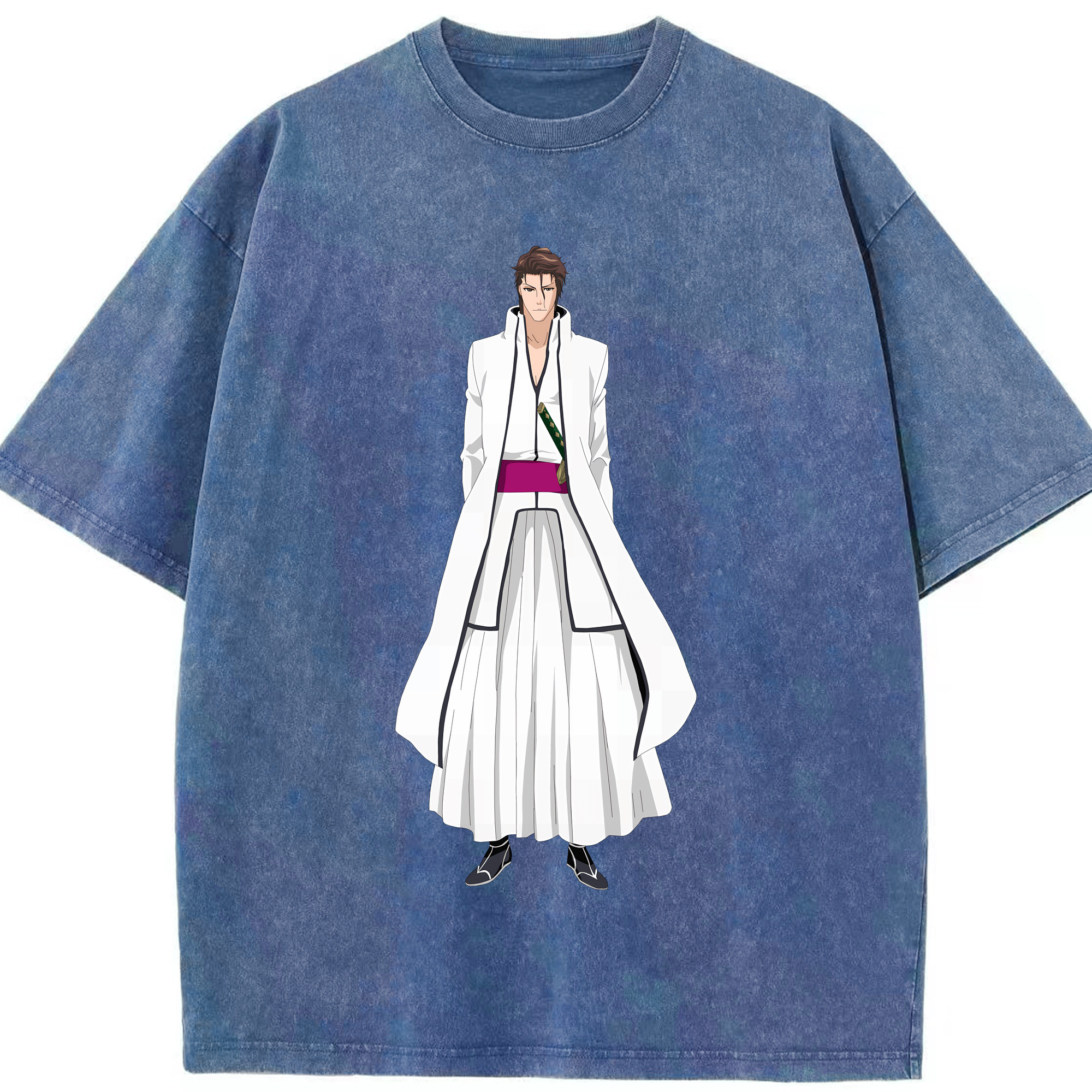 （画像用） ブリーチ 藍染 惣右介（あいぜん そうすけ） BLEACH Aizen Sousuke 綿100% ヴィンテージ風 半袖Tシャツ（フロントプリント）
