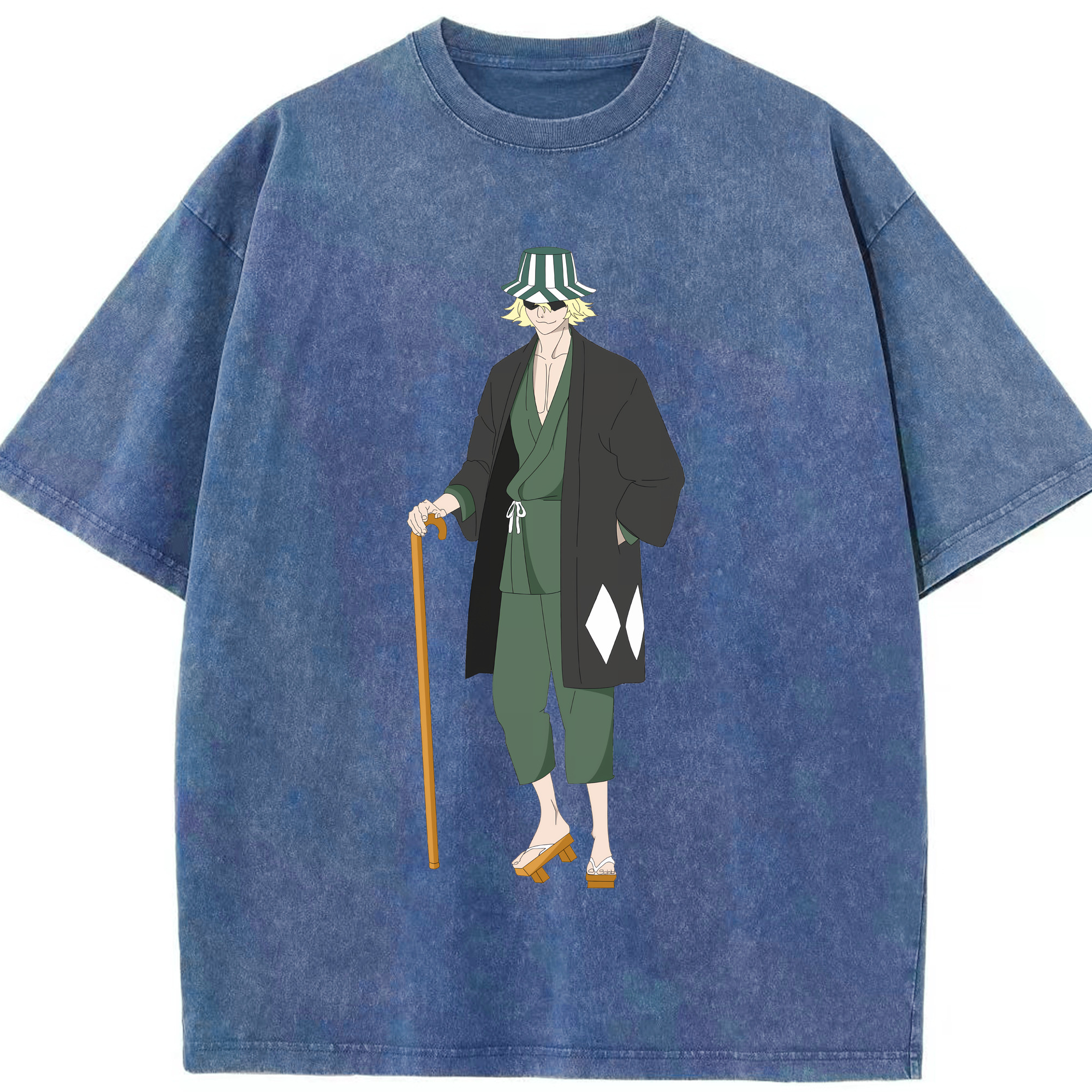 （画像用） "ブリーチ 浦原 喜助（うらはら きすけ） BLEACH Urahara Kisuke " 綿100% ヴィンテージ風 半袖Tシャツ（フロントプリント）