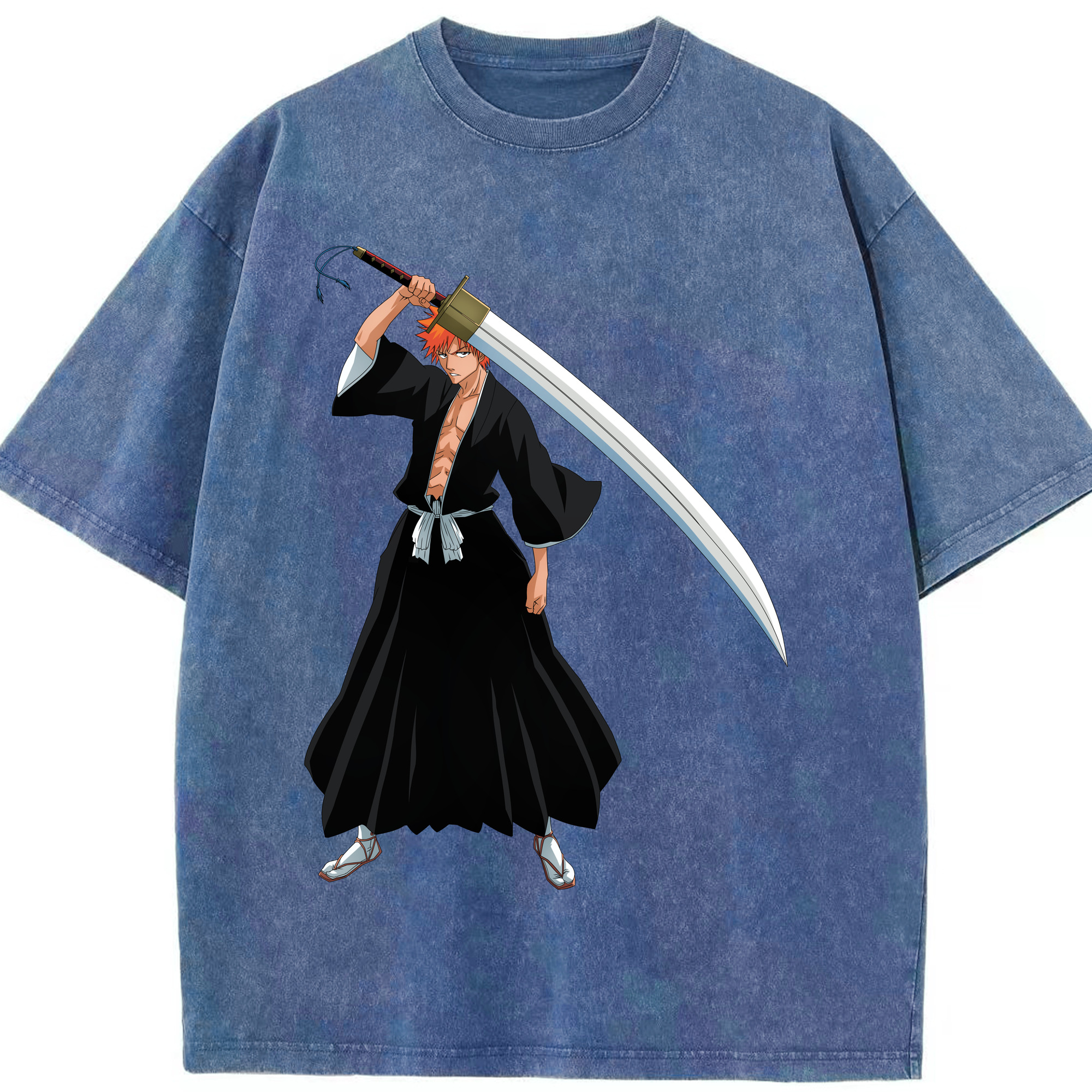 （画像用） ブリーチ 黒崎一護（くろさき いちご）BLEACH Kurosaki Ichigo 綿100% ヴィンテージ風 半袖Tシャツ（フロントプリント）