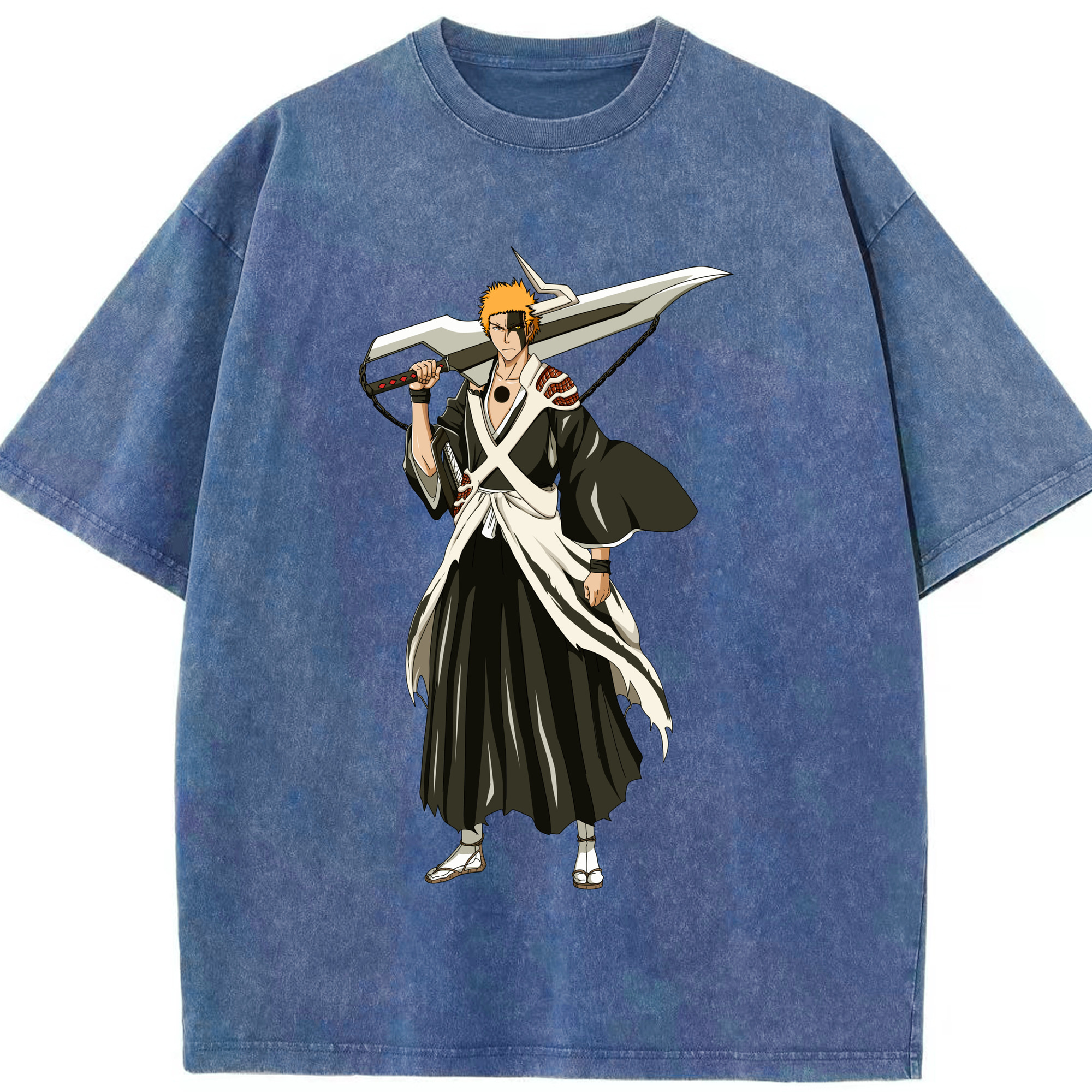 （画像用） ブリーチ 黒崎一護（くろさき いちご）BLEACH Kurosaki Ichigo 綿100% ヴィンテージ風 半袖Tシャツ（フロントプリント）