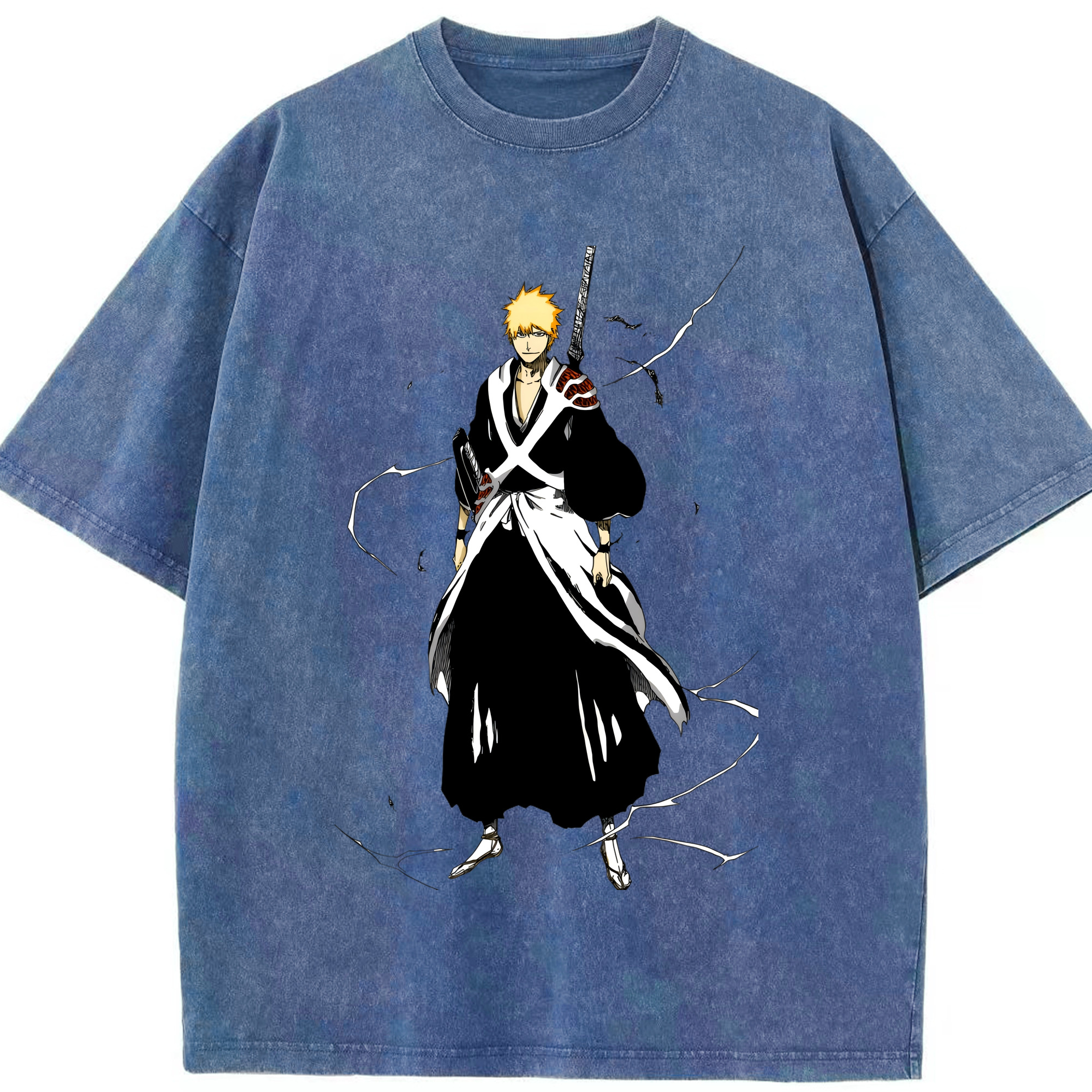 （画像用） ブリーチ 黒崎一護（くろさき いちご）BLEACH Kurosaki Ichigo 綿100% ヴィンテージ風 半袖Tシャツ（フロントプリント）